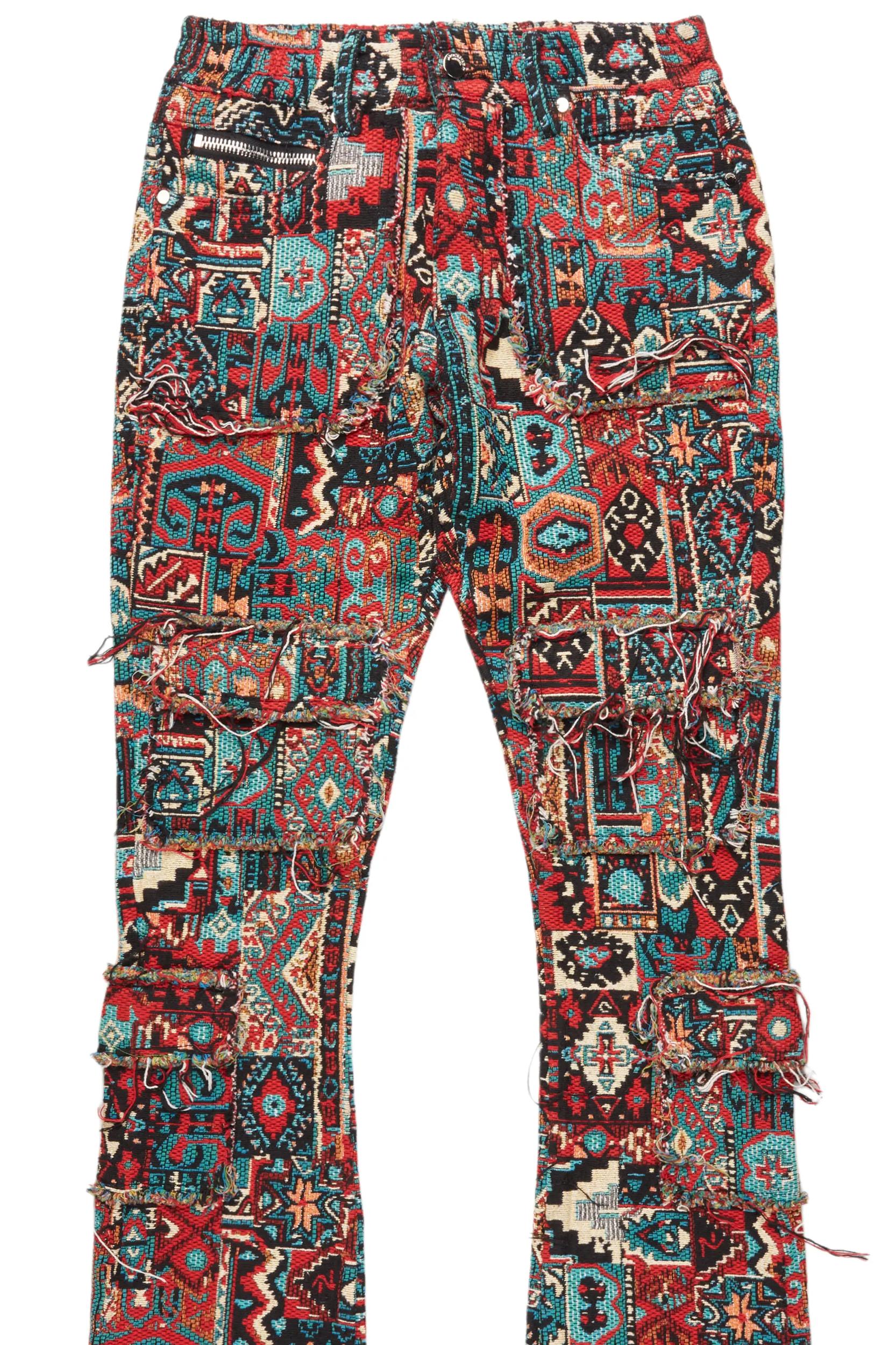 Tayami Tapestry Aqua Cargo Stacked Flare Jean Male Product Image