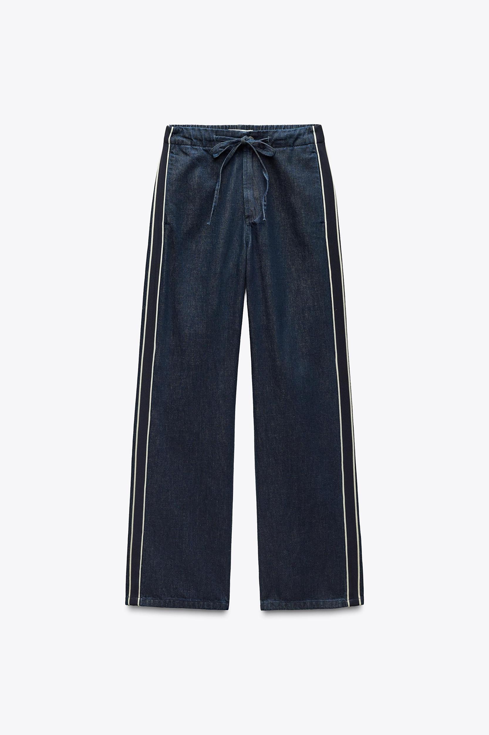DENIM PANTS WITH SIDE BANDS Product Image