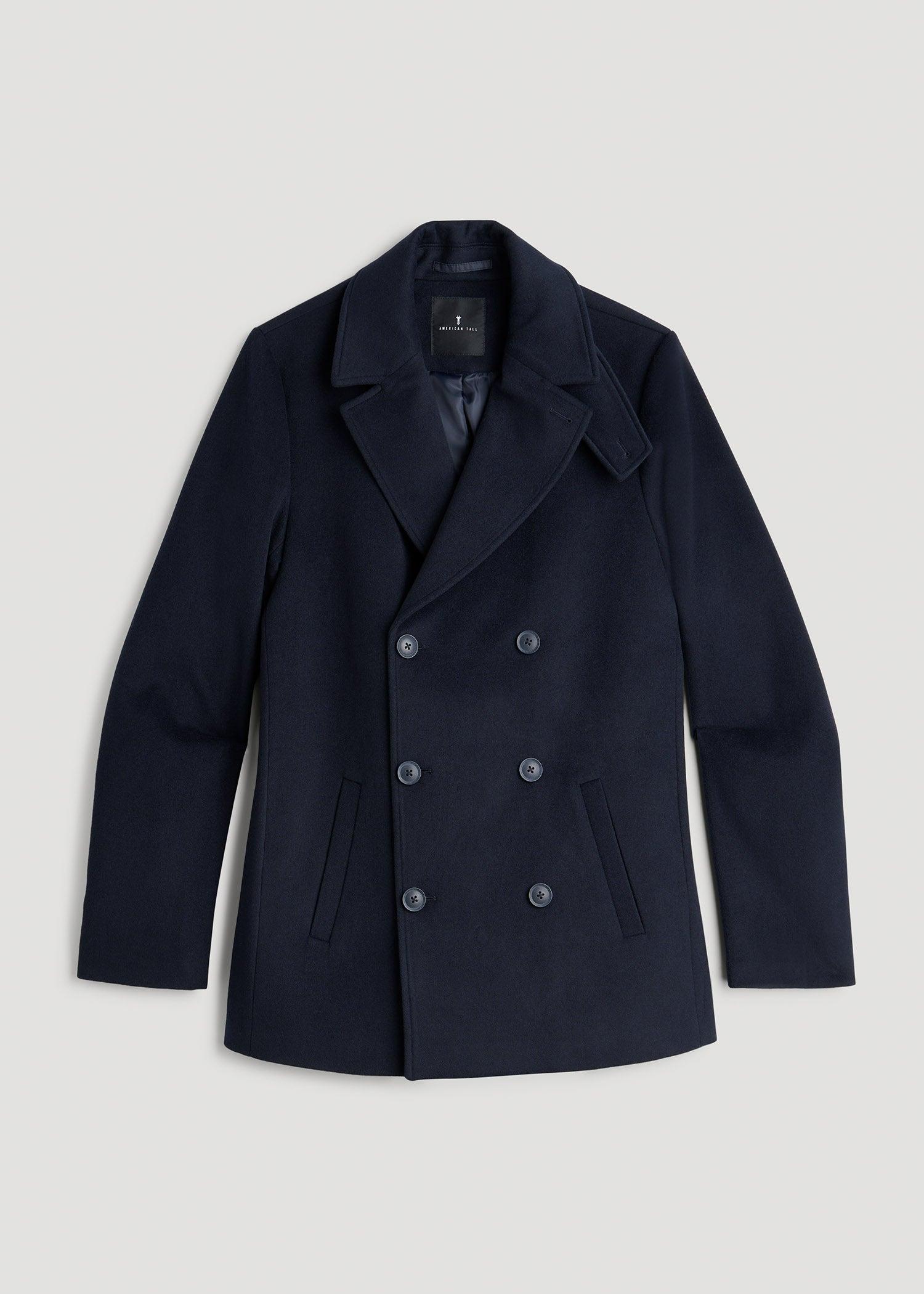 Double-Breasted Wool Peacoat for Tall Men in Deep Navy Male Product Image