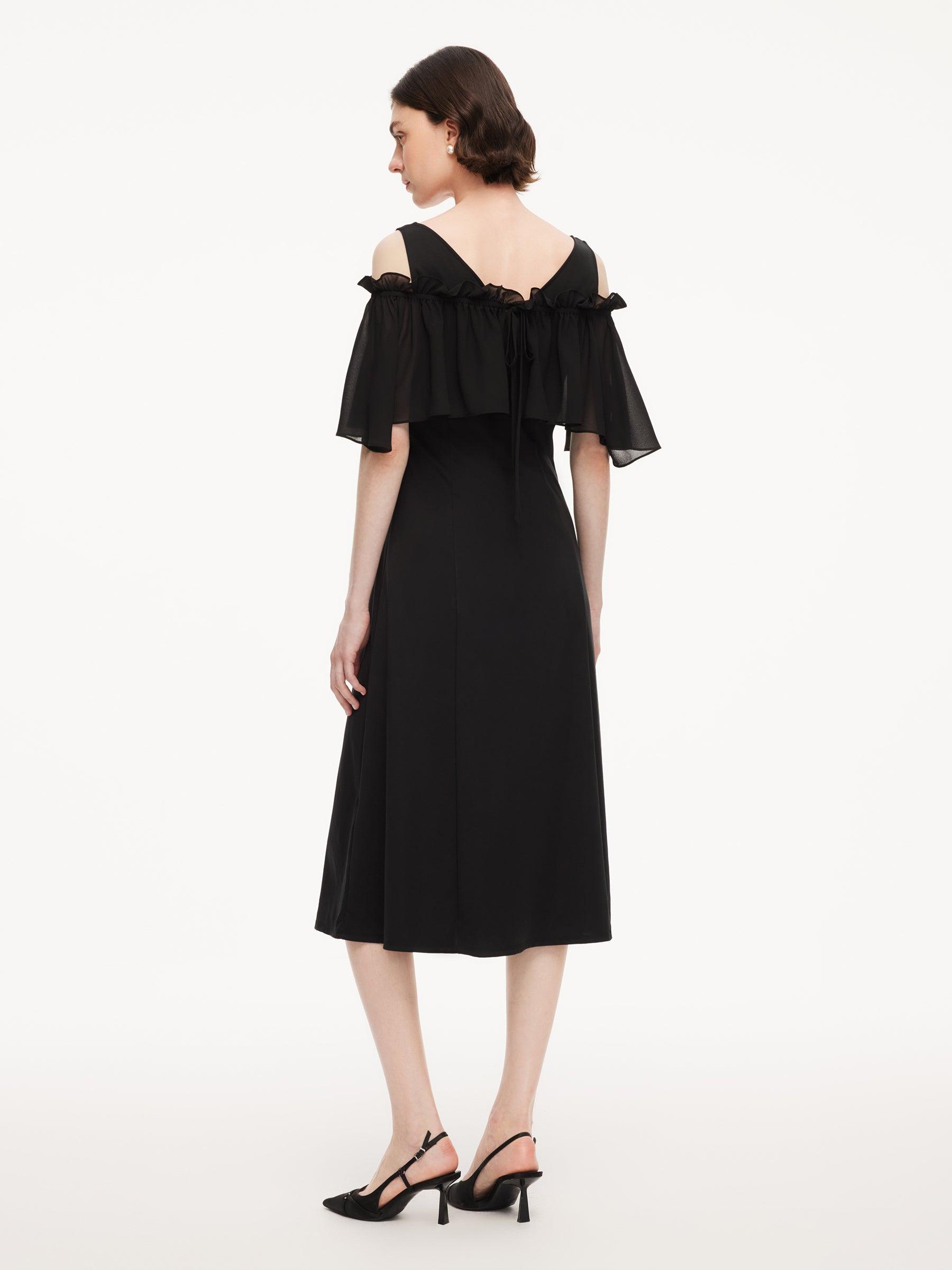 Tencel Blend Sleeveless Women Knit Midi Dress With Detachable Flounce Overlay Product Image