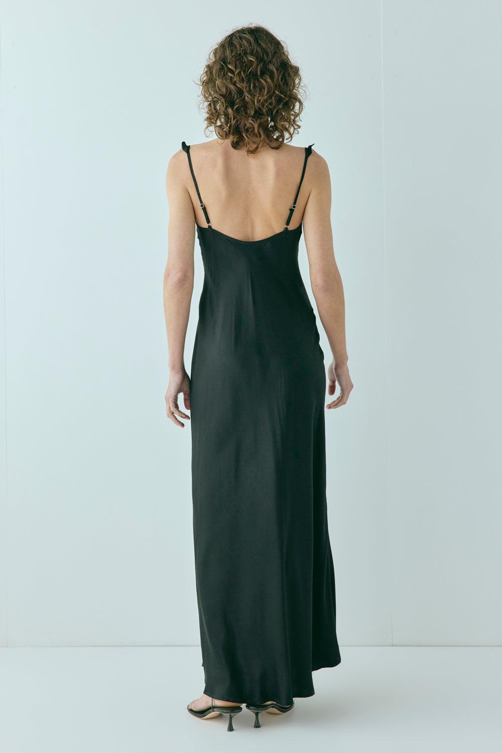 Rosalia Satin Bias Cut Maxi Dress Black Product Image