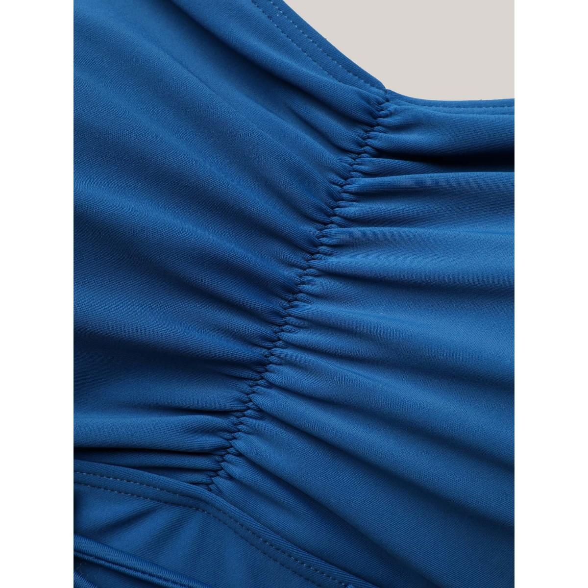 Plus Size Waist-Tie Ruched Flared Swim Dress Women's Swimwear Aegean Beach Bodycon Heart neckline High stretch Curve Swim Dresses BloomChic 28/5X Product Image