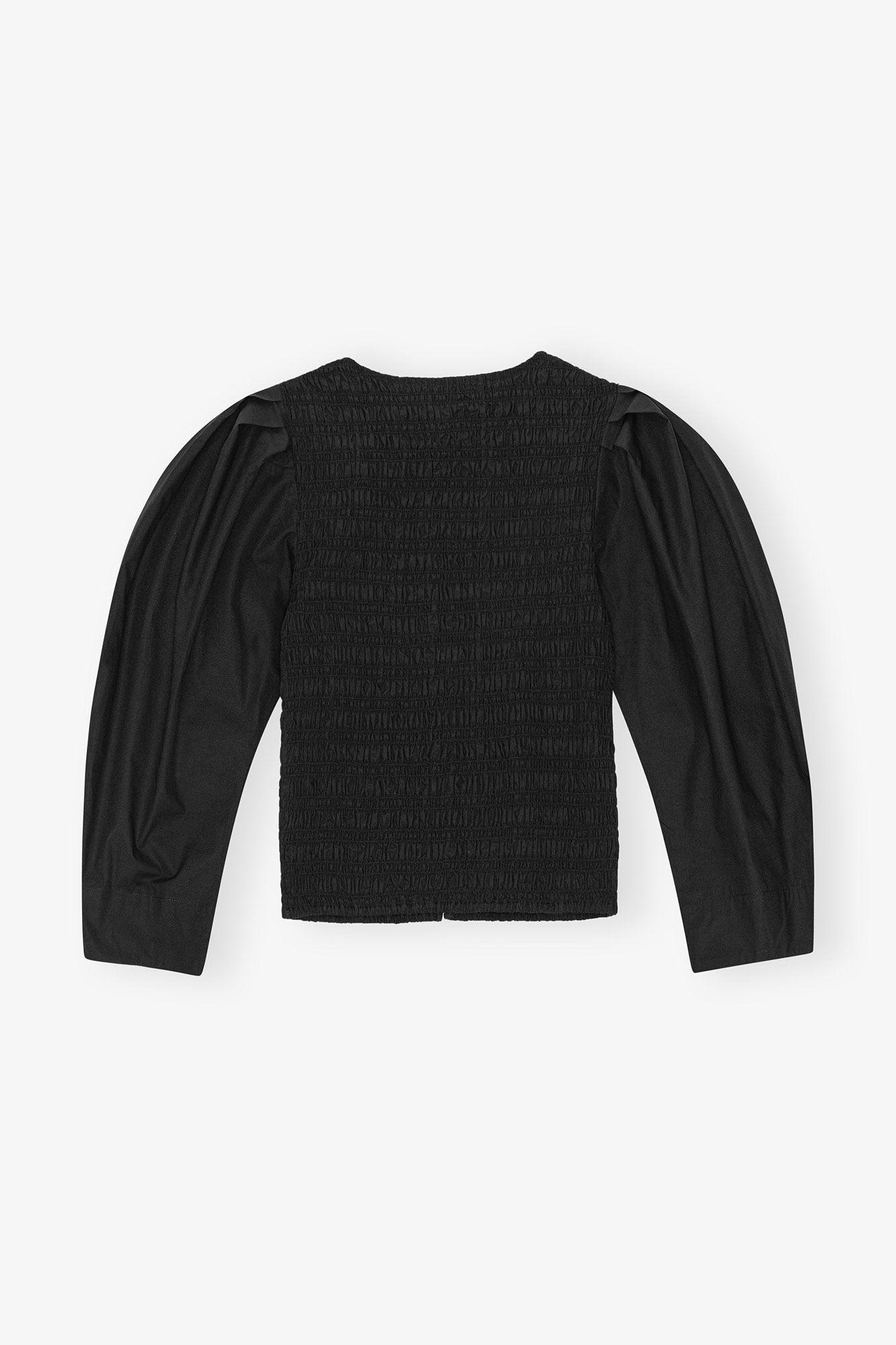 Black Cotton Poplin Smock Blouse Product Image