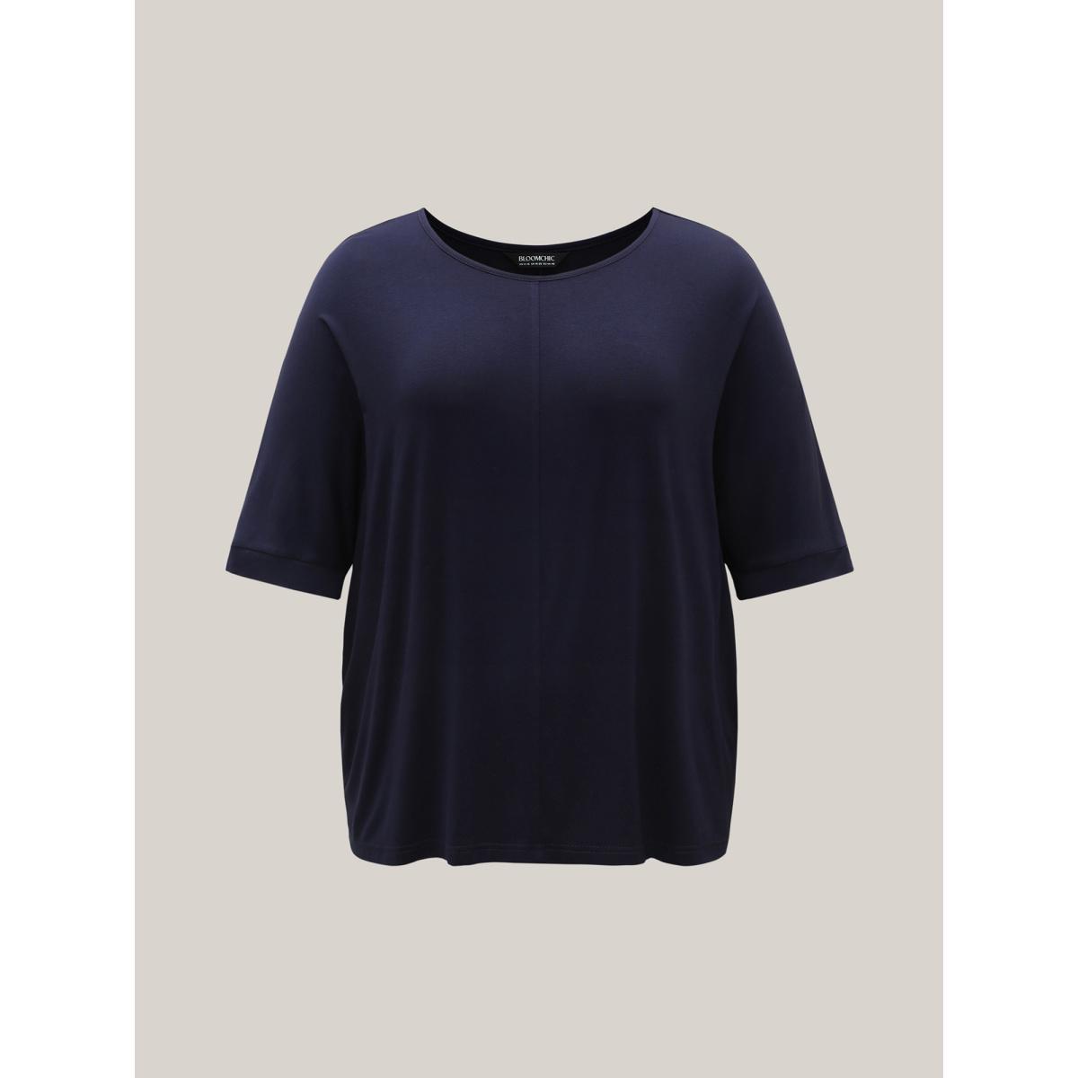 Plus Size Supersoft Round Neck Plain T-Shirt Midnight Women Leisure Non Round Neck Casual T-shirts BloomChic 28/5X Product Image