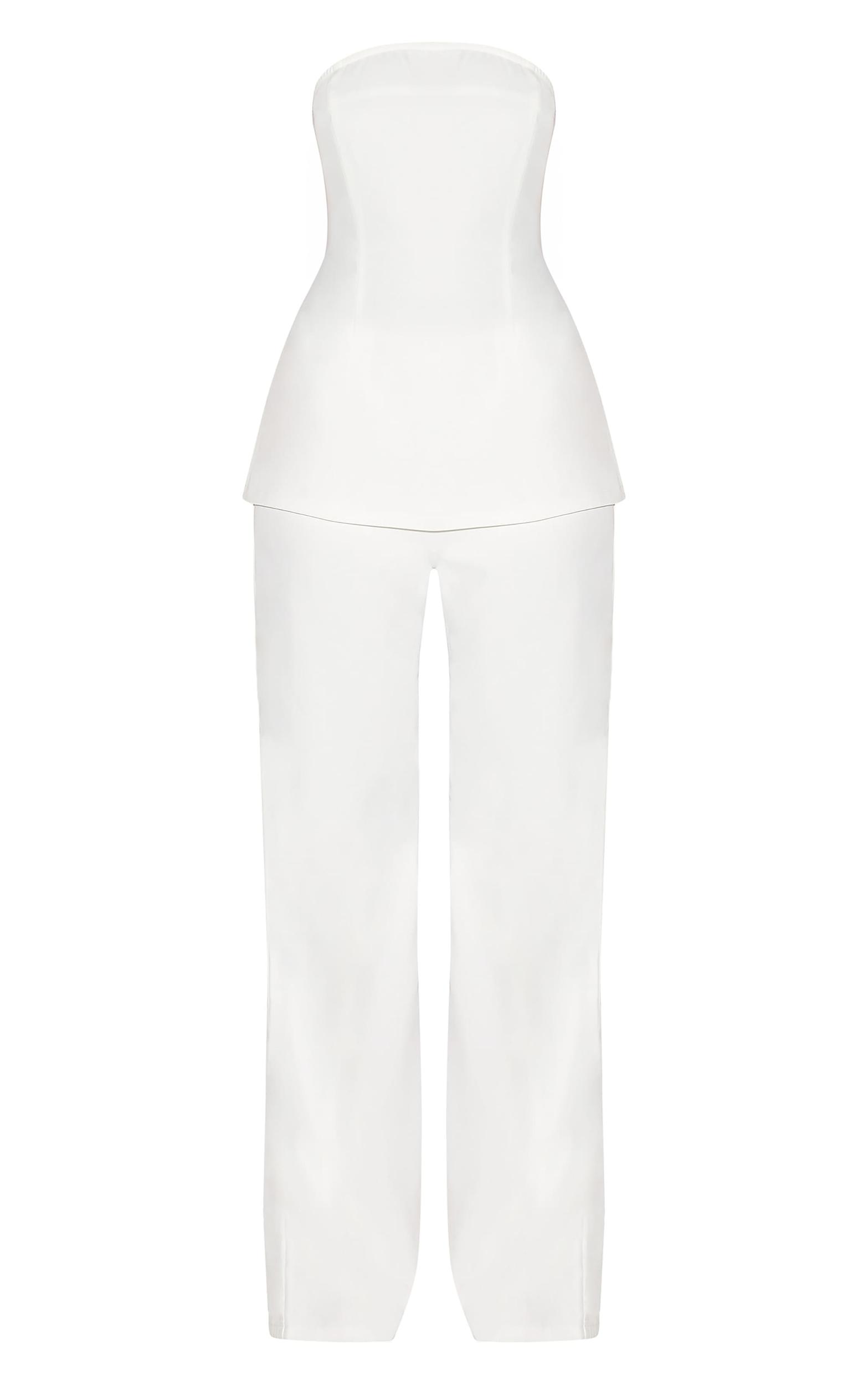 White Woven Tailored Longline Bandeau Flared Jumpsuit Product Image