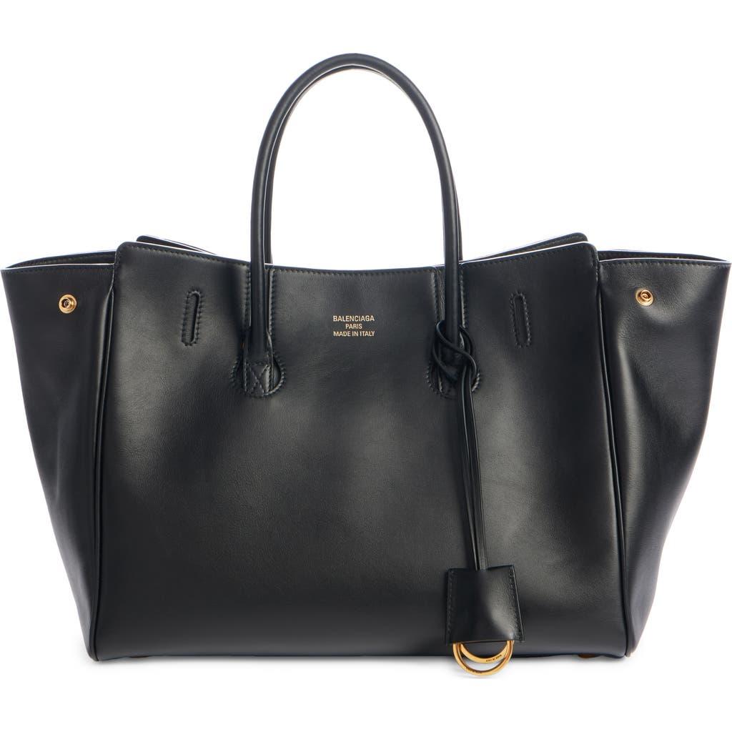 BALENCIAGA Women Black Leather Mini Carry All Hampton Shopping Bag Product Image
