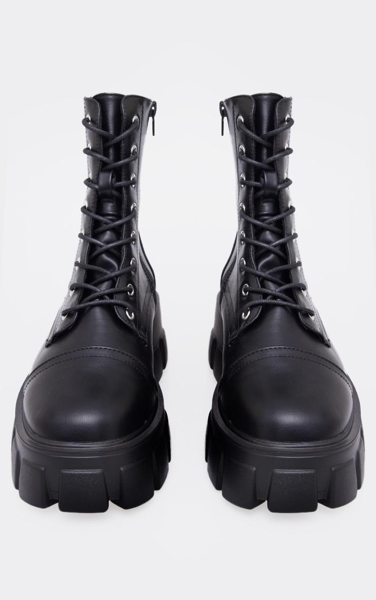 Black Lace Up Extreme Cleated Sole Combat Boots Product Image
