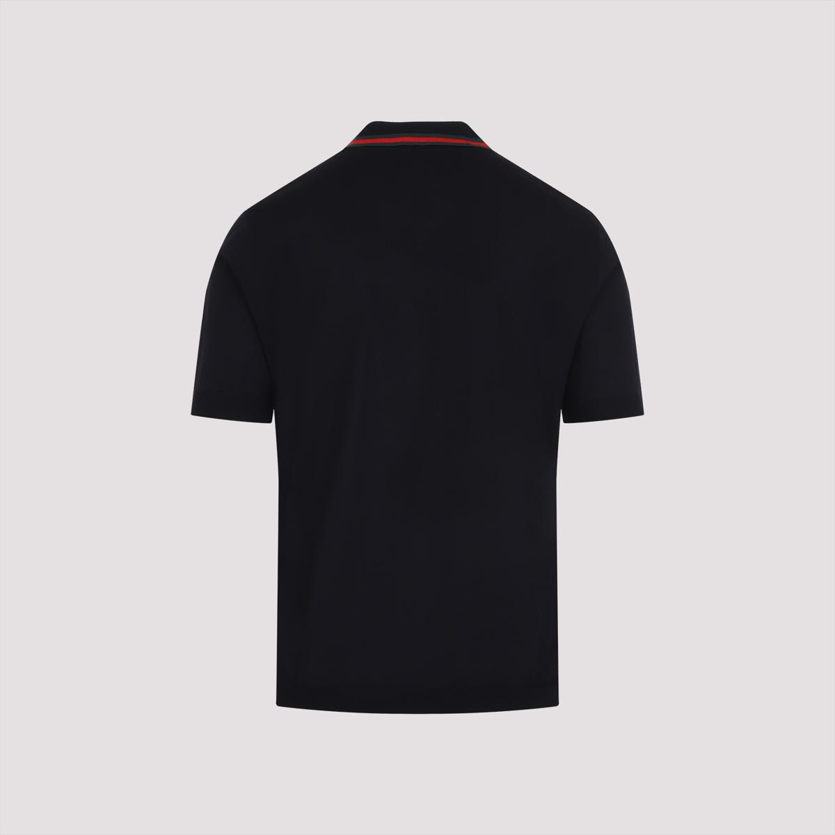 GUCCI Classic Polo T-shirt In Blue Wool In Black Product Image
