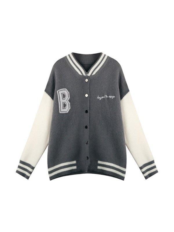 Button Down Gray Varsity Cardigan Product Image