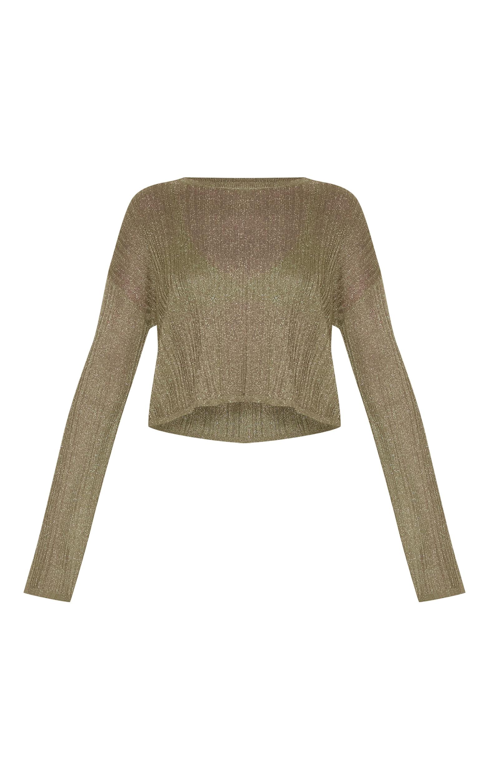 Dark Khaki Sheer Knit Oversized Top Product Image