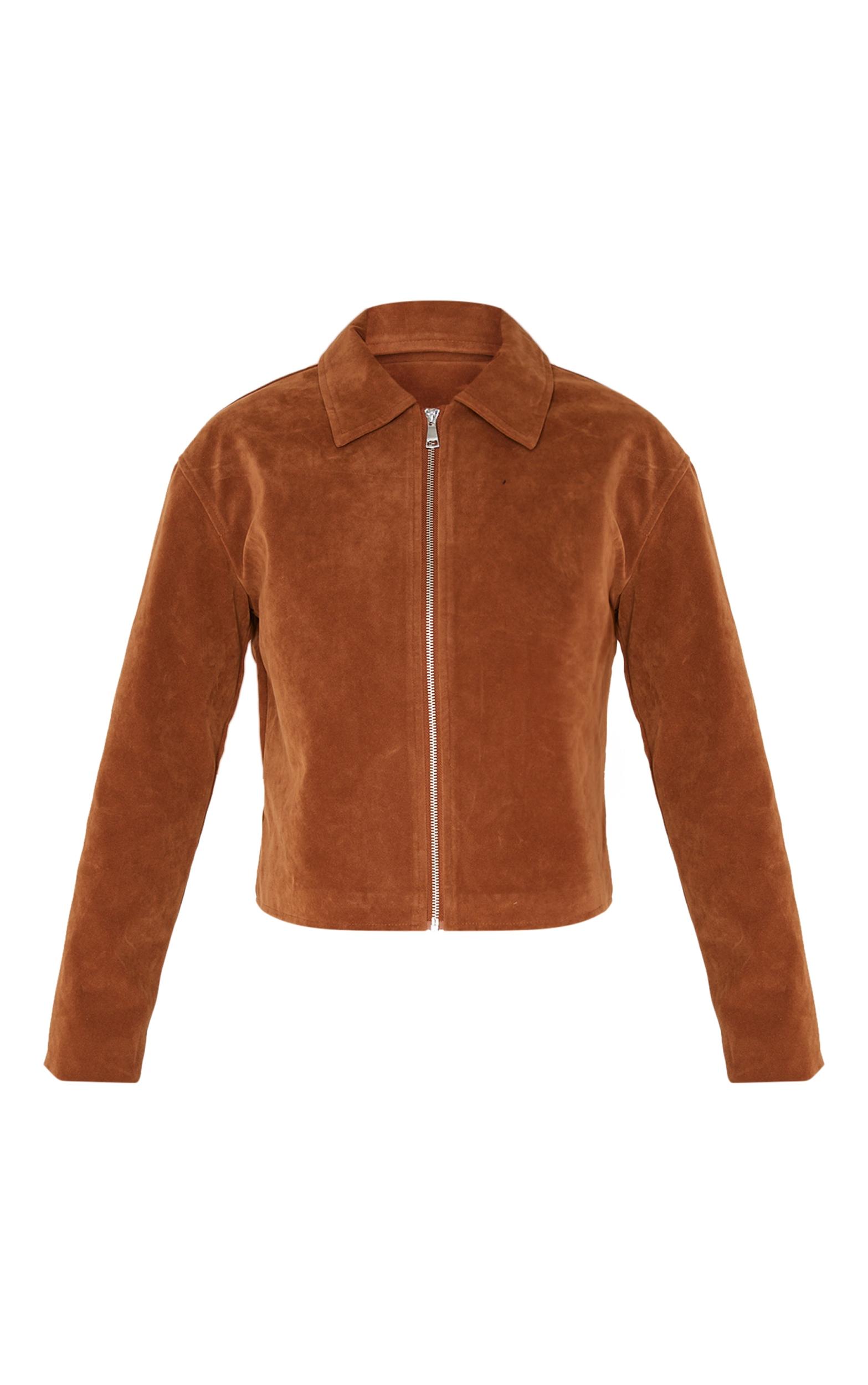 Tan Zip Up Faux Suede Jacket Product Image