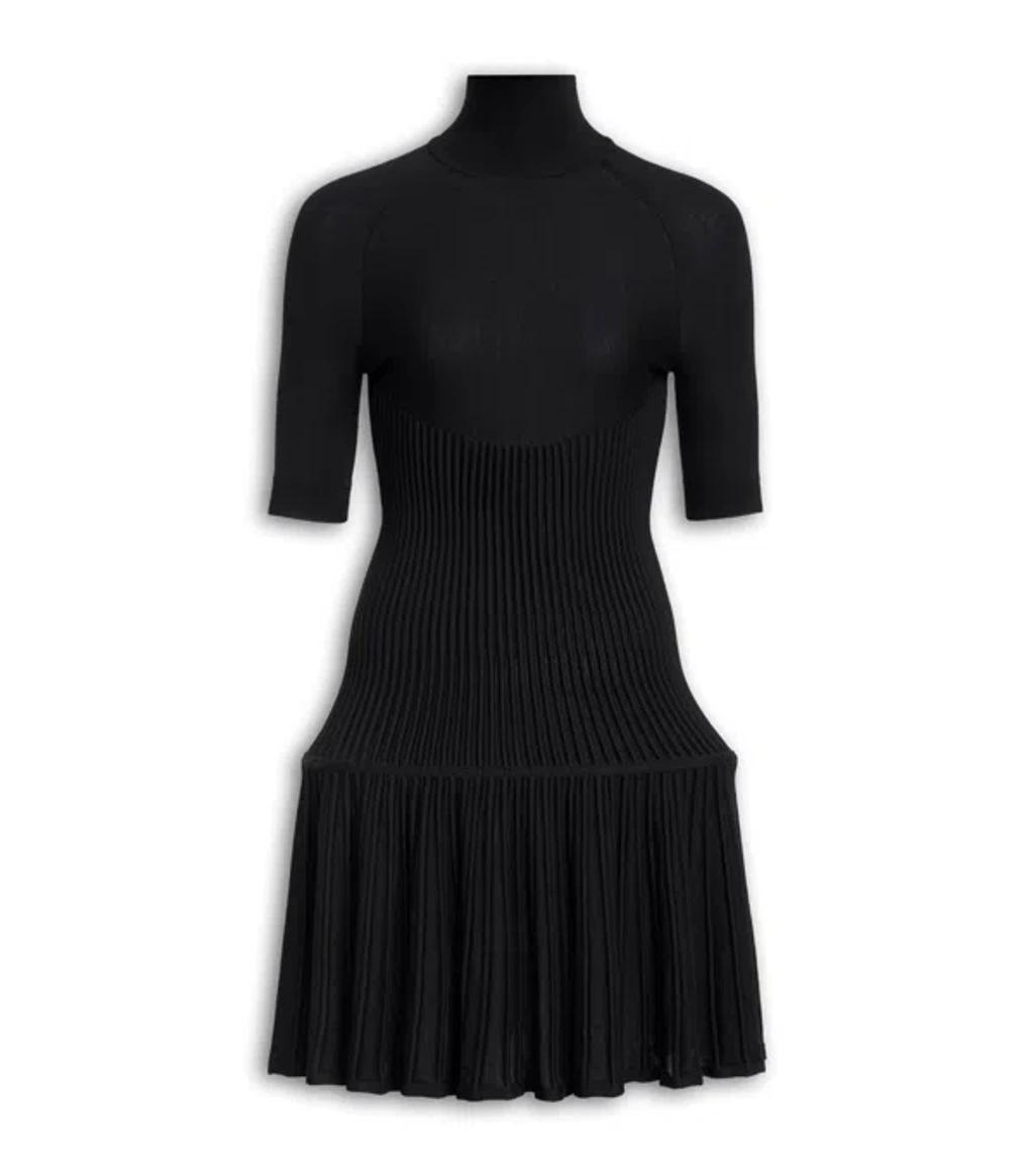 ALAÏA Womens Noir Alaia Crinoline Ribbed Wool-blend Mini Dress In Black Product Image