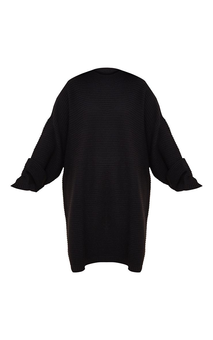 Plus Black Knitted High Neck Rib Sweater Dress Product Image