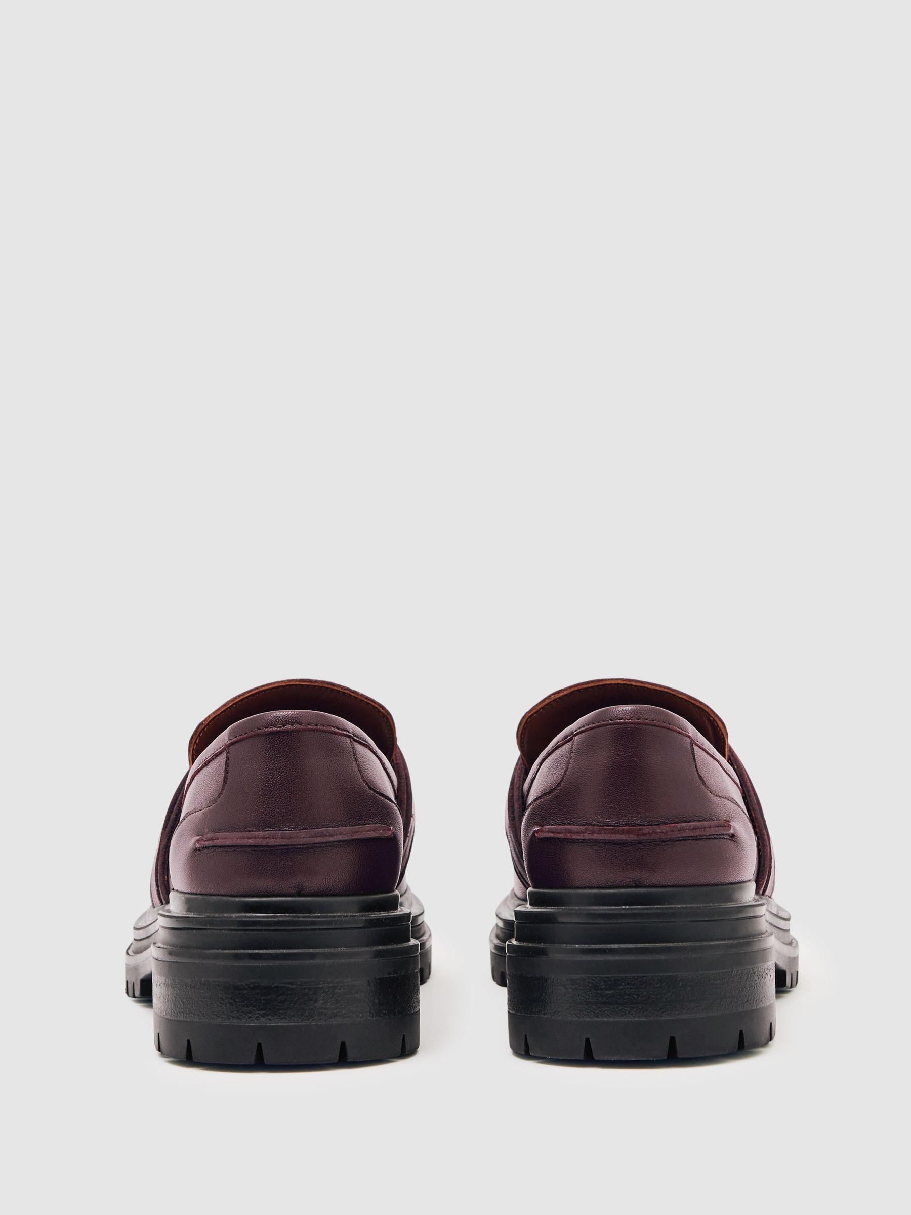 Leather Strap-Detail Lug-Sole Loafers in Burgundy Product Image