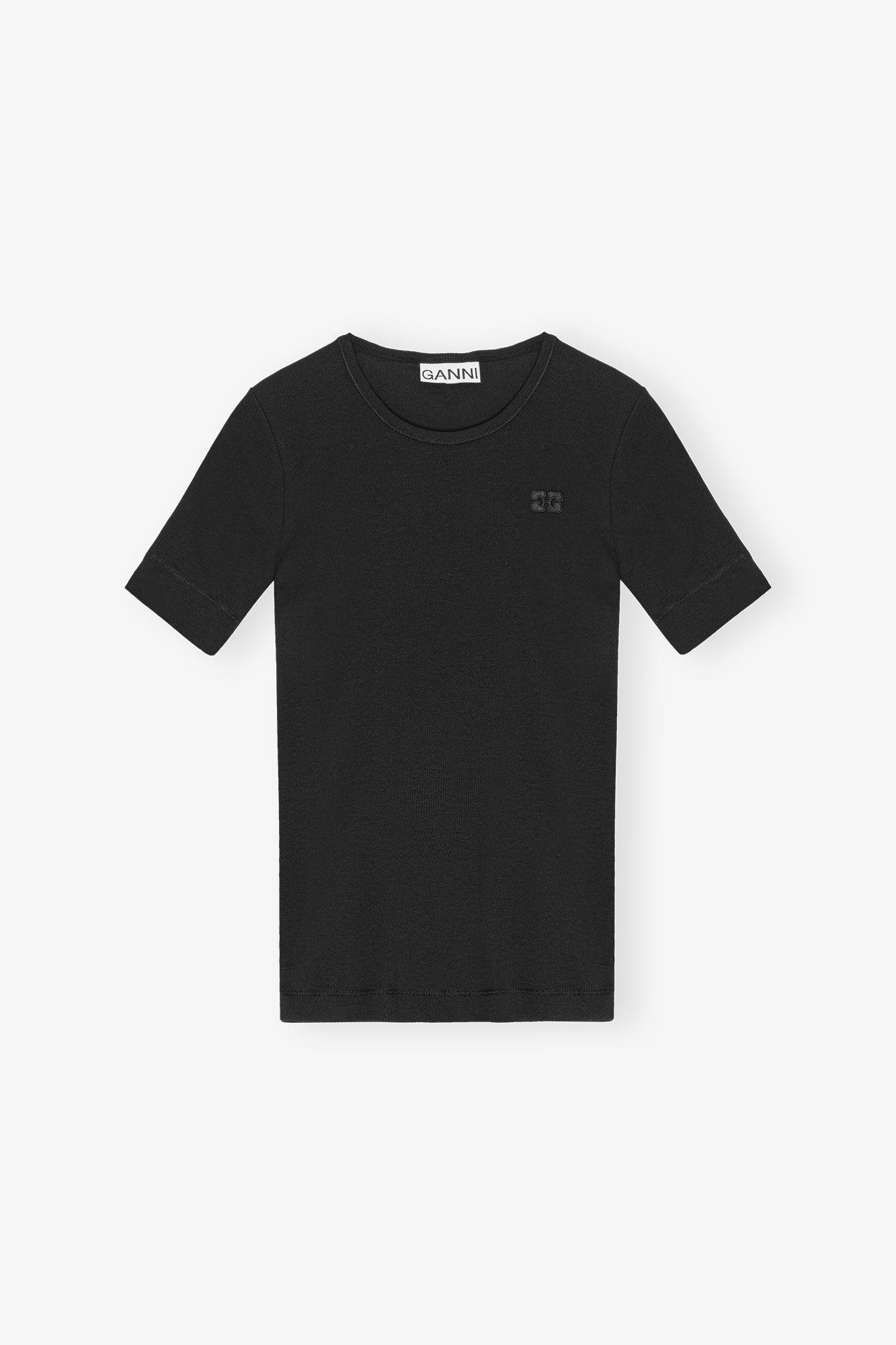 Black Soft Cotton Rib Short Sleeve T-Shirt Product Image