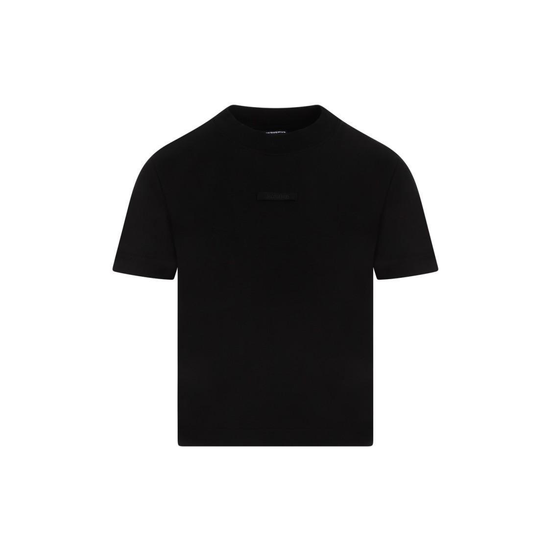 JACQUEMUS Black Fitted T-shirt With Logo Patch In Stretch Cotton Woman Product Image
