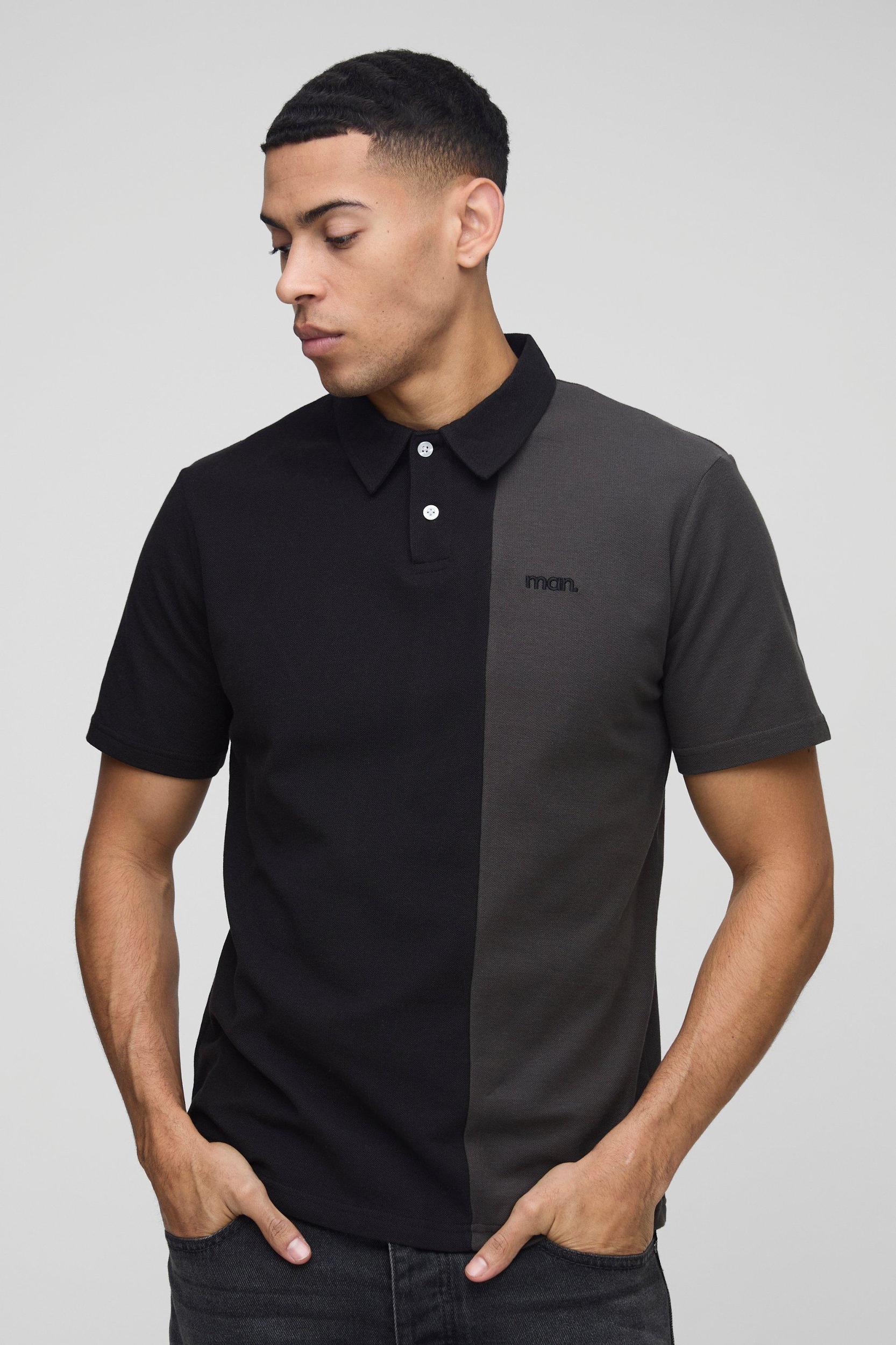 Slim Fit Man Pique Colour Block Polo | boohooMAN USA Product Image
