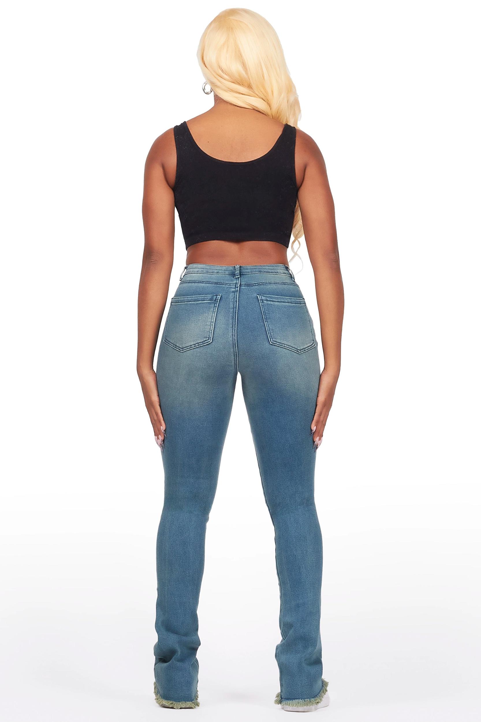 Chequea Tinted Dark Wash Stacked Flare Jean Female Product Image