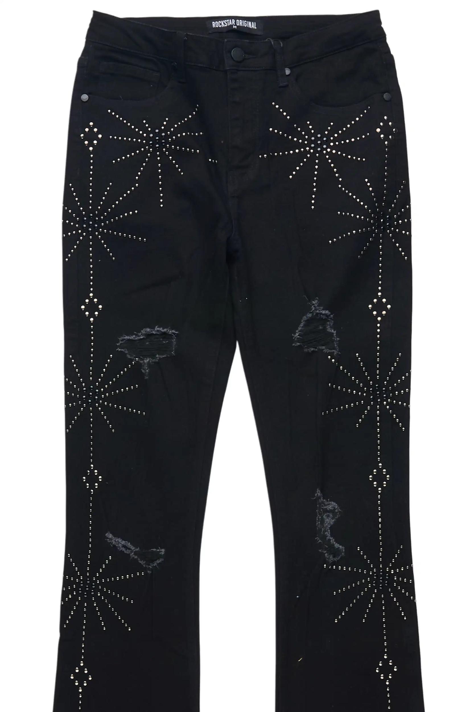 Ikia Black Studded Stacked Flare Jean Female Product Image