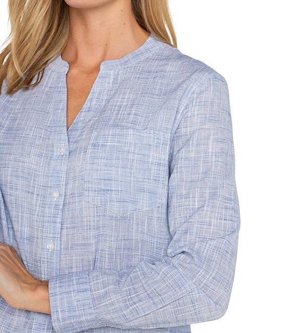 Liverpool Los Angeles Woven V-Neck Long Sleeve Button Front Shirt Product Image