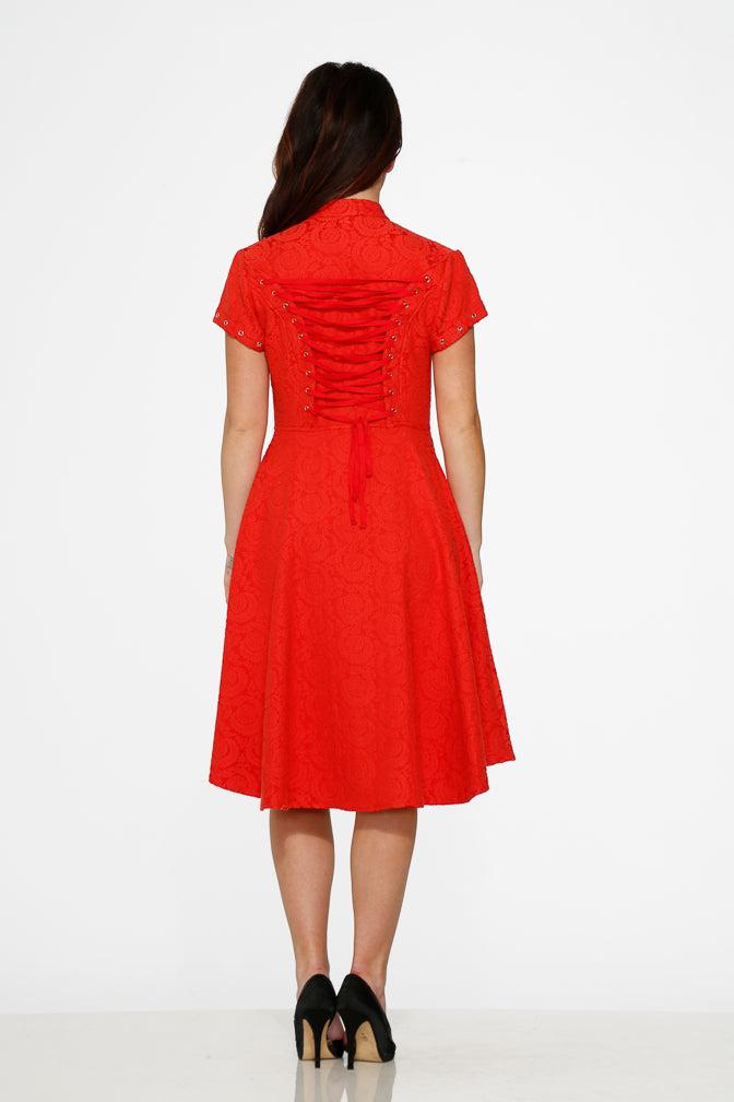Red Jacquard Battalion Swing Dress Product Image