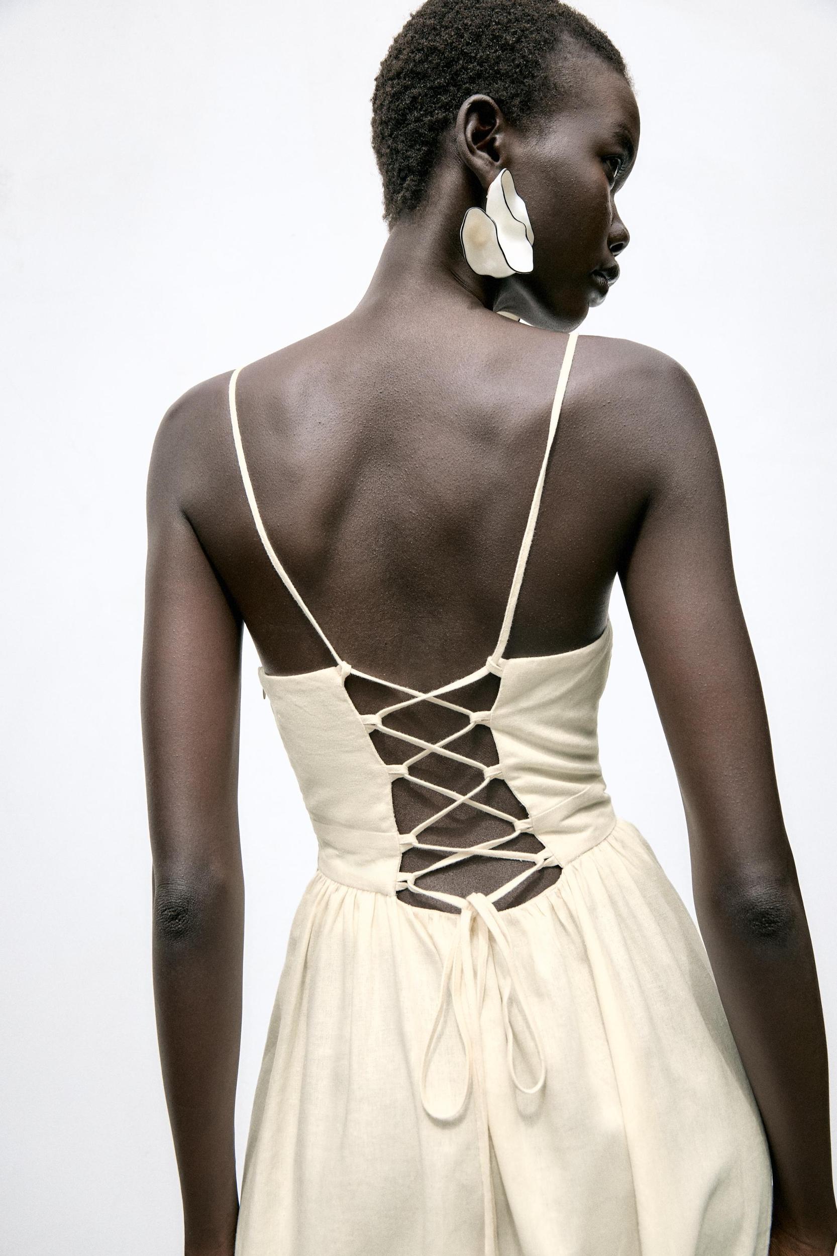 LINEN BEADED STRAP MIDI DRESS Product Image