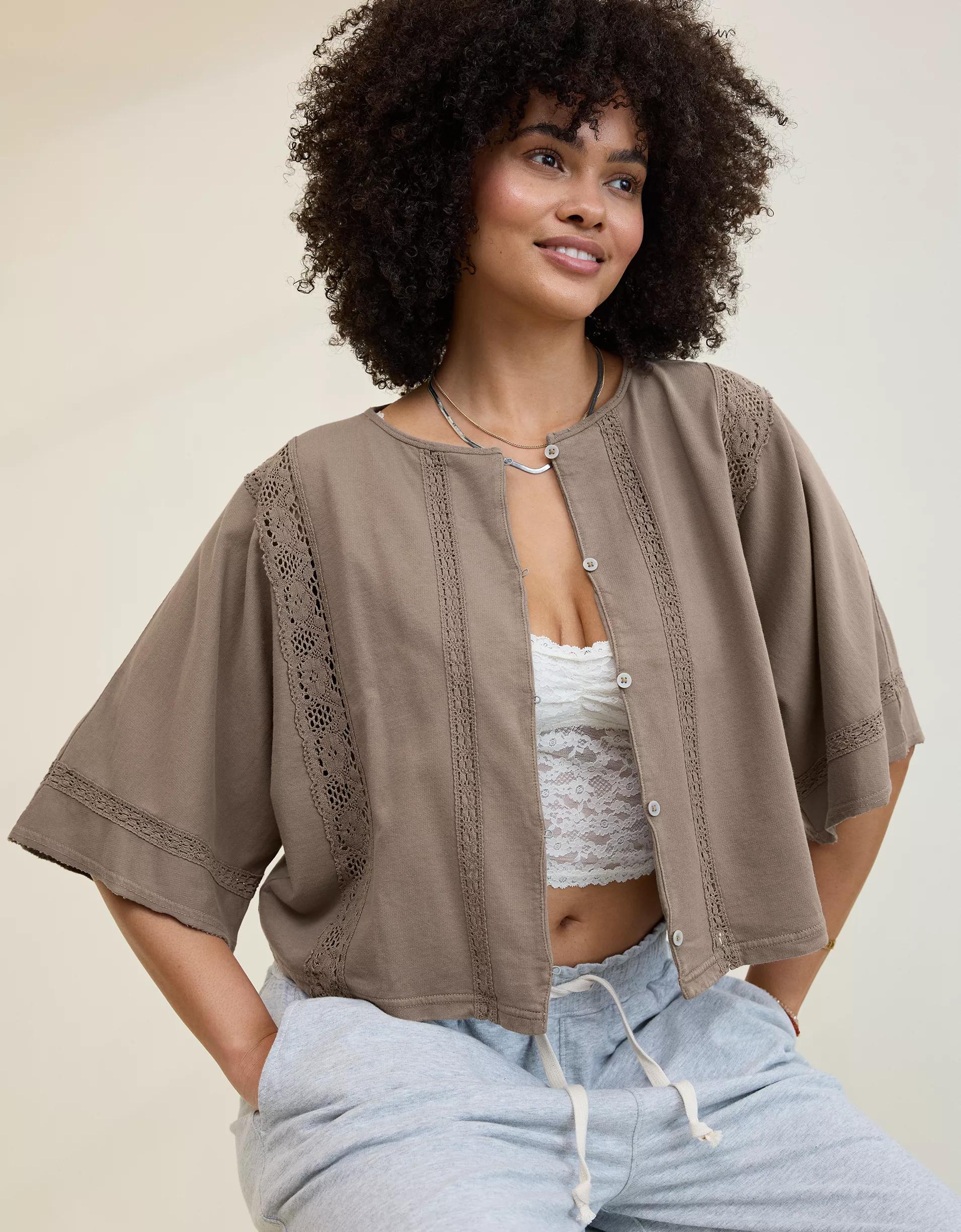 Aerie Short Sleeve Crochet Cardigan Product Image
