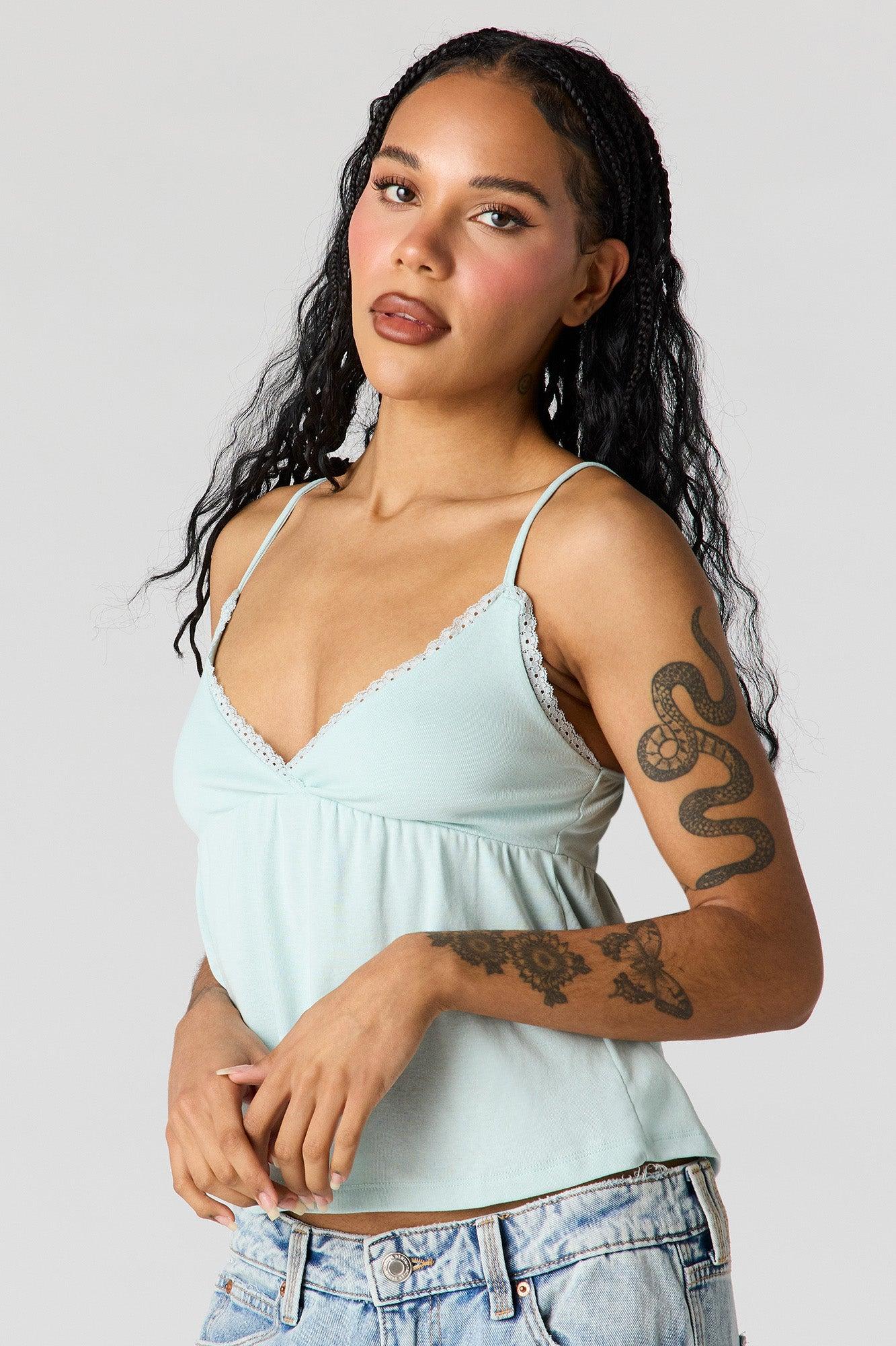 Surplice Lace Trim Babydoll Tank Female Product Image