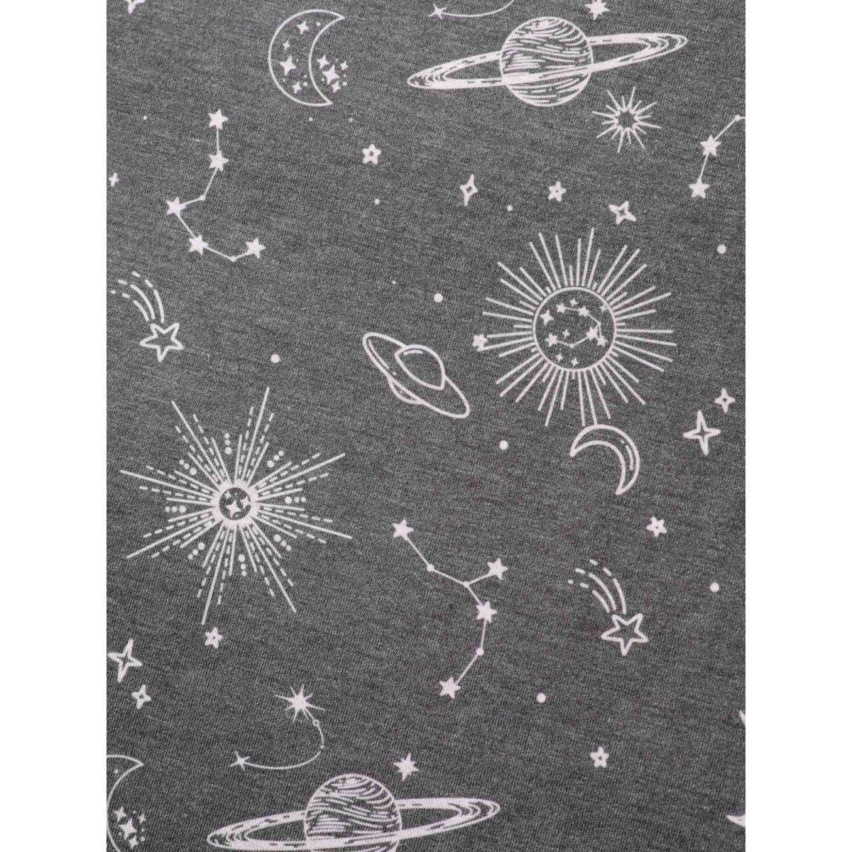 Plus Size Celestial Print Crew Neck T-Shirt DimGray Women Leisure Non Round Neck Casual T-shirts BloomChic 12/L Product Image