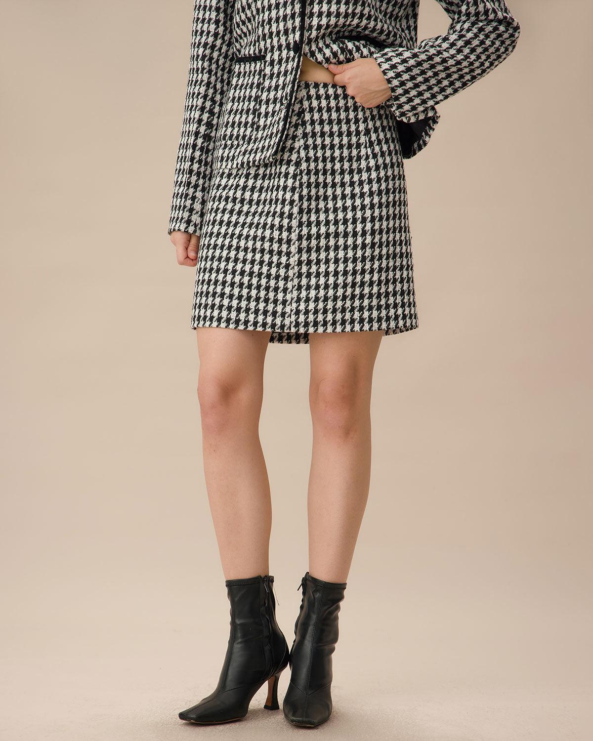 Black High-waisted Straight Tweed Skirt Product Image