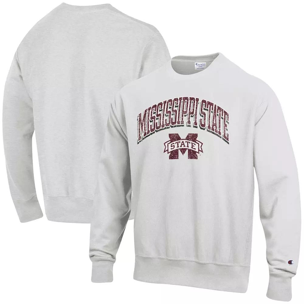 Men's Champion Gray Mississippi State Bulldogs Arch Over Logo Reverse Weave Pullover Sweatshirt,  Product Image