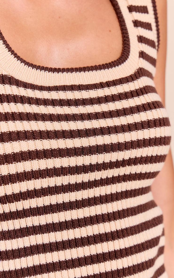 Brown Scooped Neck Striped Rib Knit Vest Product Image