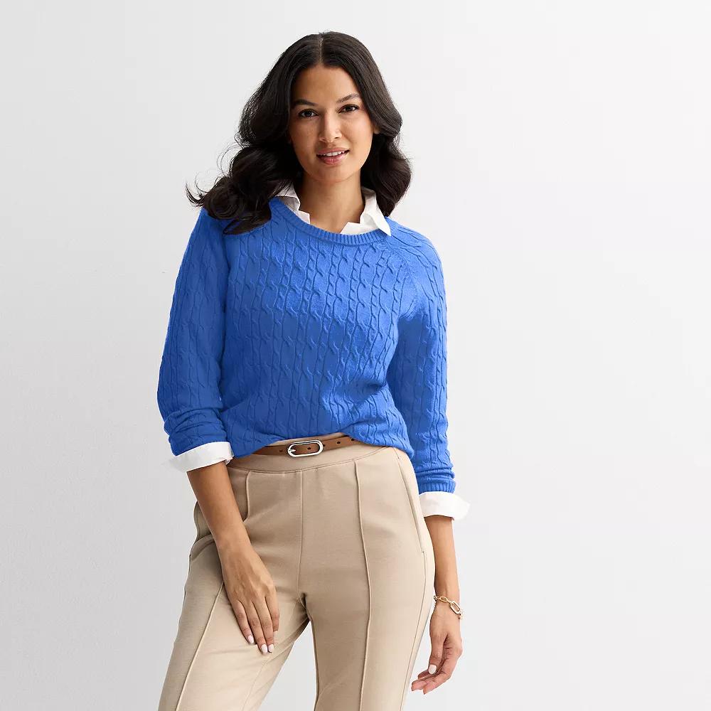 Petite Croft & Barrow® The Extra Soft Cabled Crewneck Sweater, Women's,  Product Image
