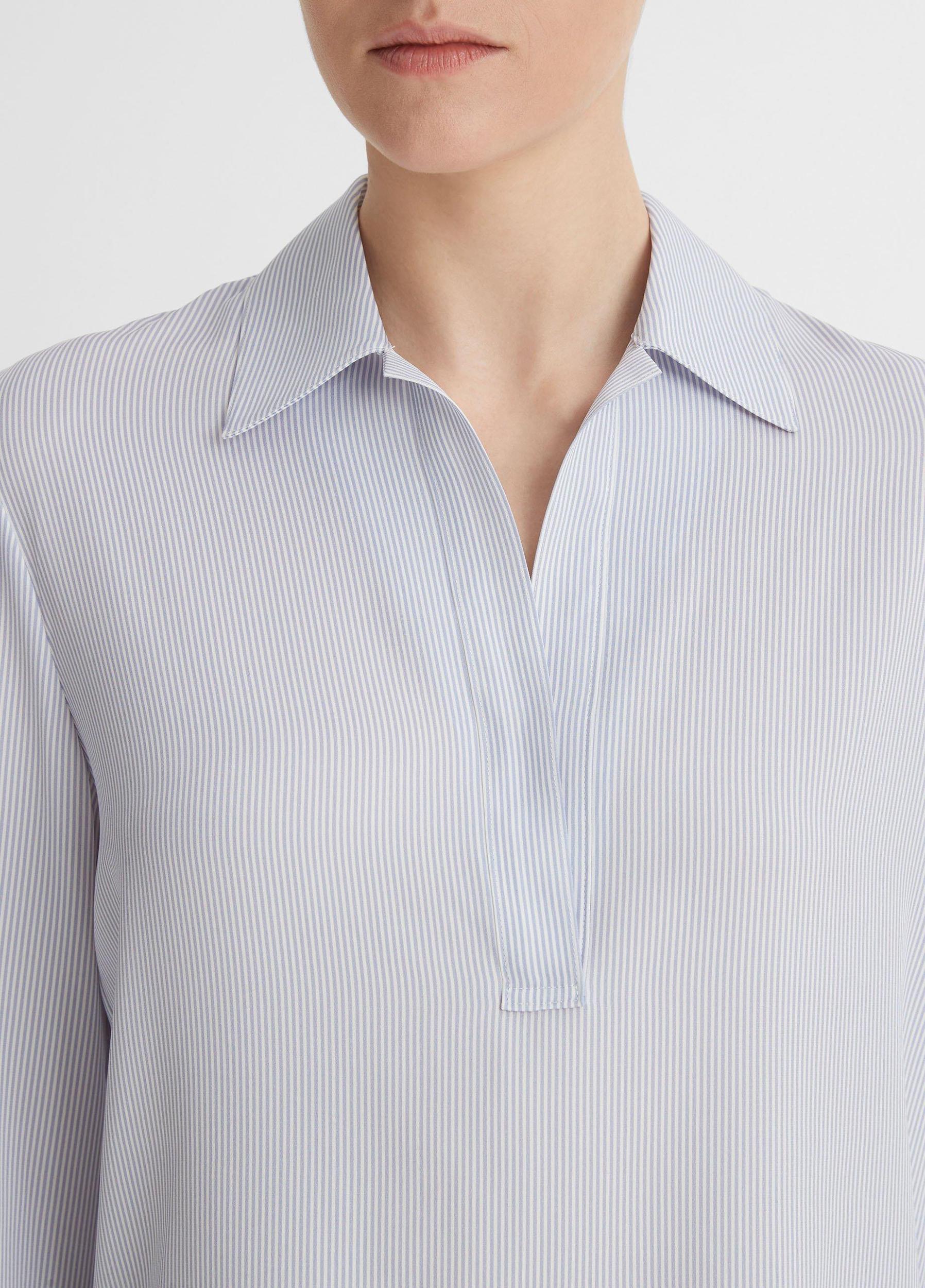 Micro-Stripe Stretch-Silk Pullover Blouse Product Image