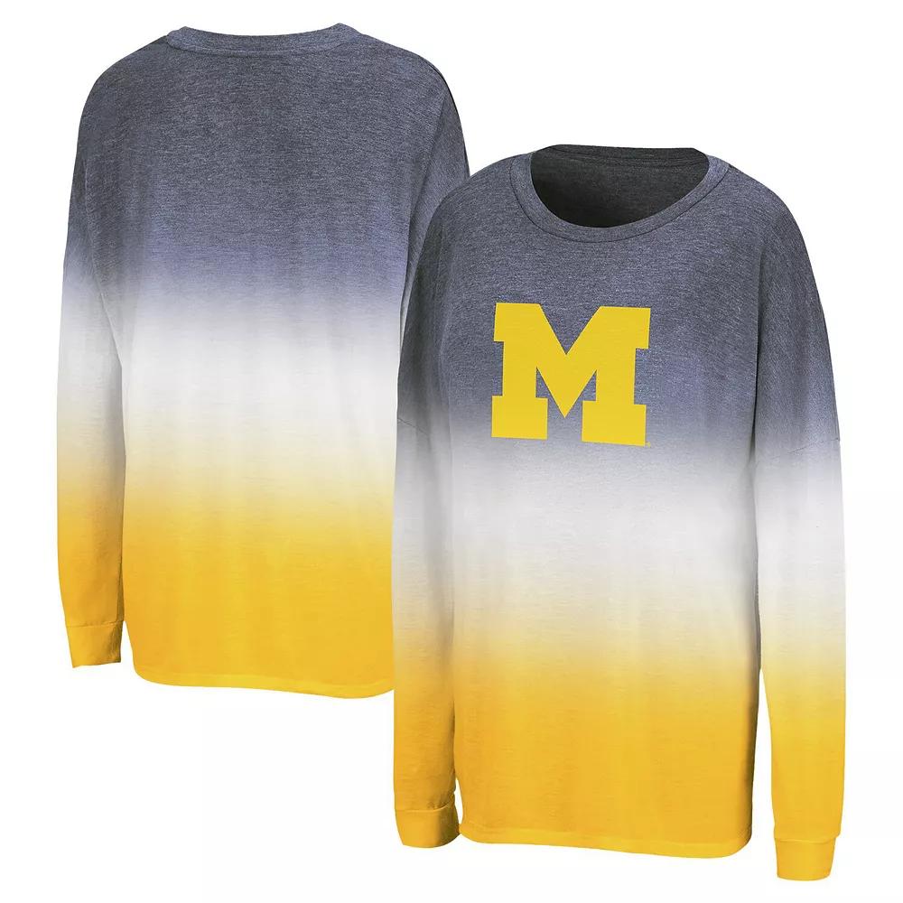 Women's Colosseum Navy Michigan Wolverines Winkle Dip Dye Long Sleeve T-Shirt, Size: XL, Blue Product Image