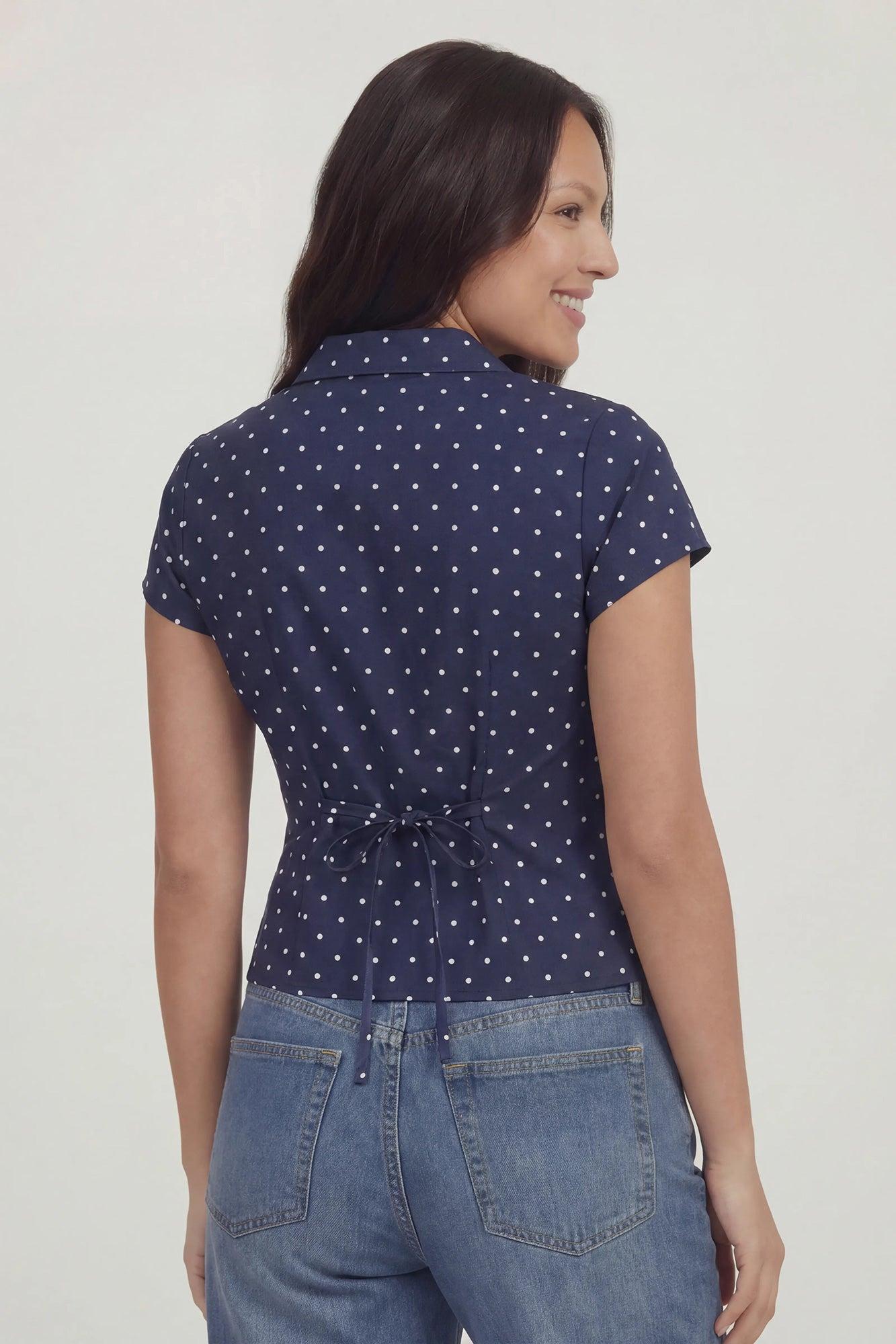 Tie Back Button-Up Short Sleeve Top Female Product Image