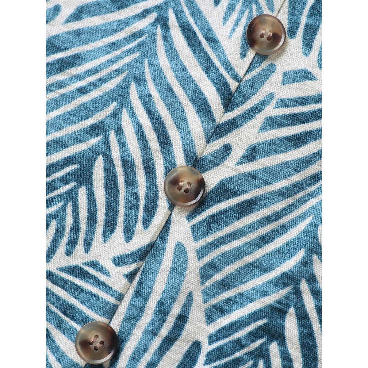 Plus Size Bow Shoulder Leaf Print Button Tank Top Women Mediumblue Resort Tie knot V-neck Vacation Tank Tops Camis BloomChic 10/M Product Image