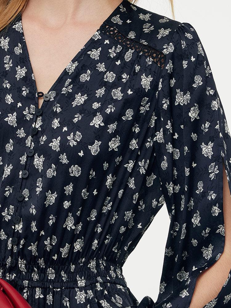 Floral Print Lantern Slit Sleeve Women Maxi Dress With Scrunchie Product Image