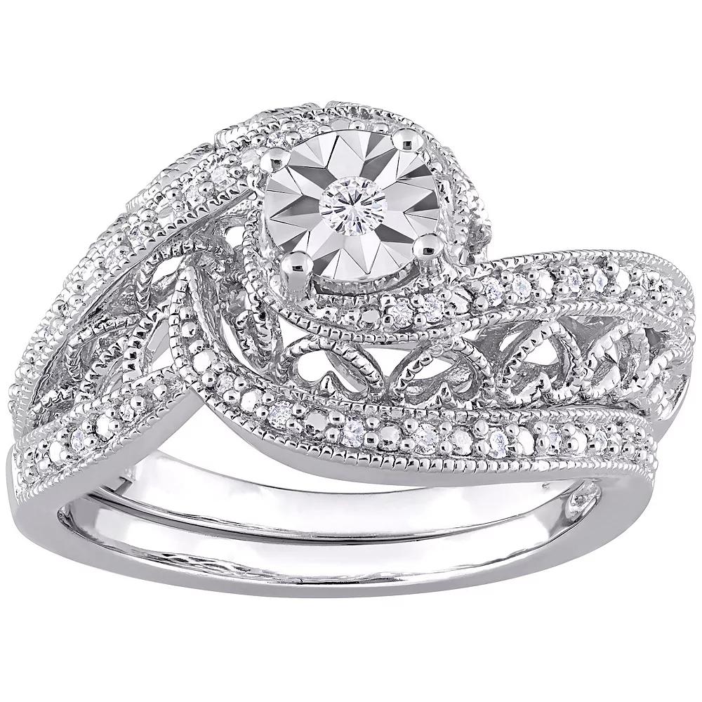 Stella Grace Sterling Silver 1/5 Carat T.W. Diamond Vintage Engagement Ring Set, Women's, Size: 8 Product Image