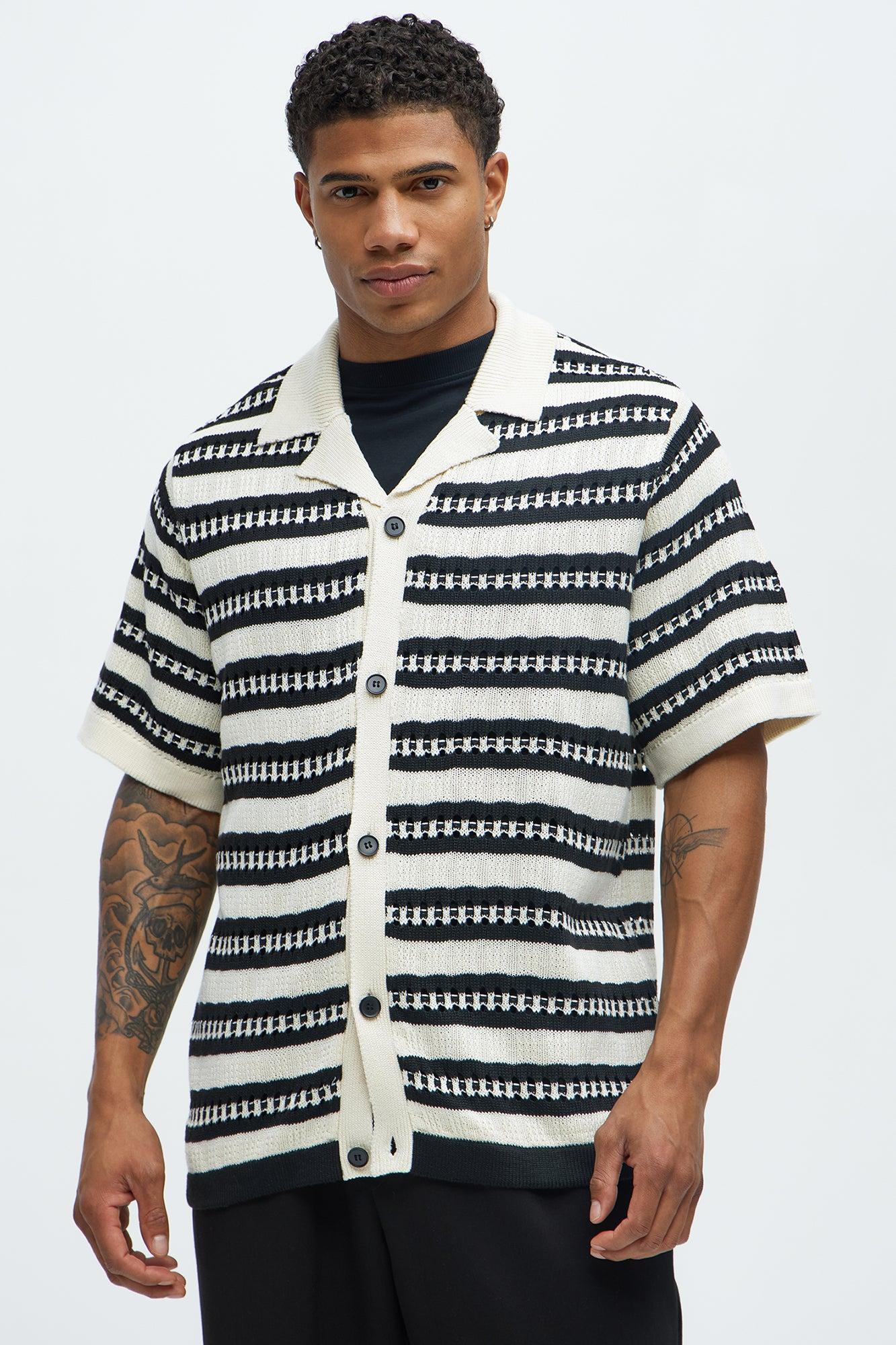 Mumbai Crochet Short Sleeve Cuban Collar Shirt - Black/White Product Image