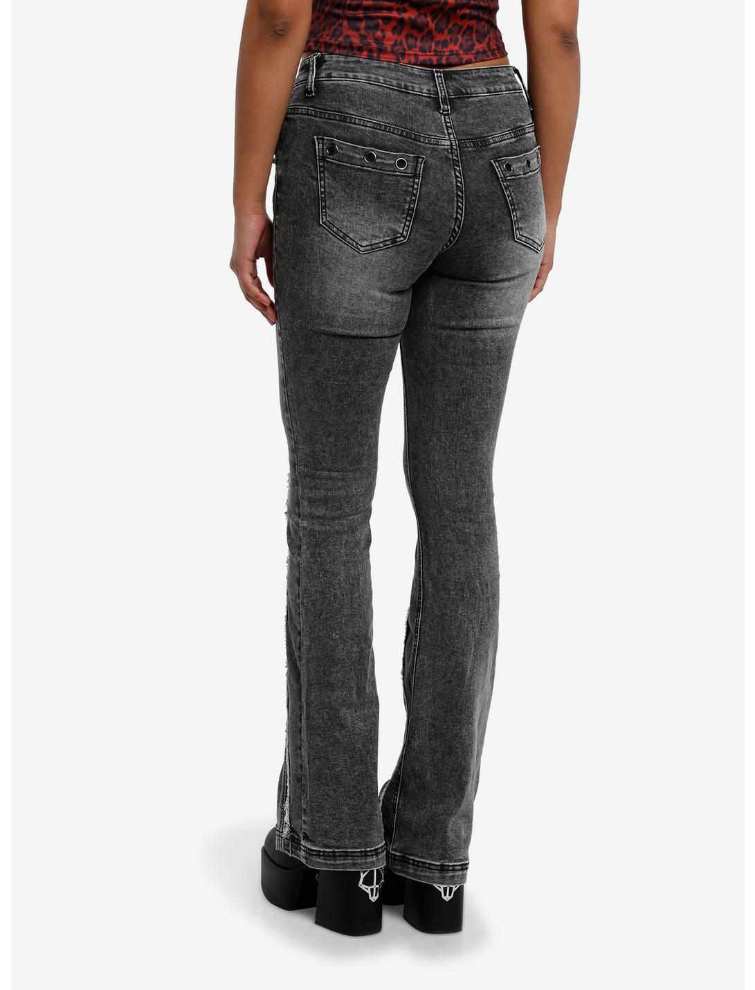 Faded Black Frayed Flare Jeans Product Image