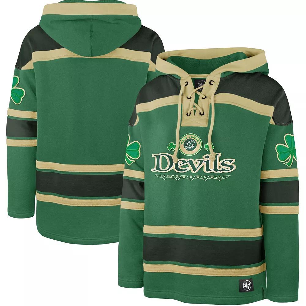 Men's '47  Kelly Green New Jersey Devils St. Patrick's Day McLucky Superior Lacer Pullover Hoodie, Size: Small, Nhl Green Product Image