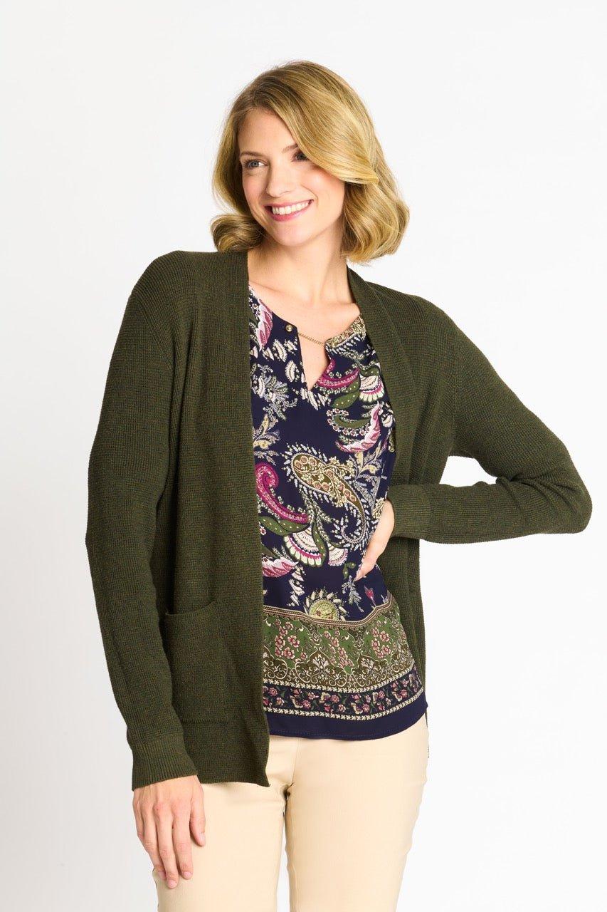 Waffle Stitch Cardigan Sweater with Pocket, Fatigue Heather Product Image