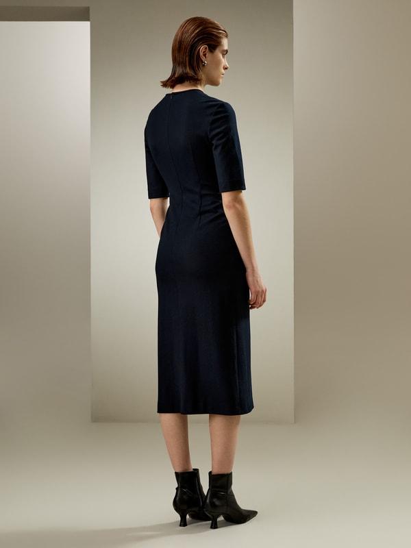 LILYSILK Wool Dress Womens - Navy Blue Merino Wool - Soft Short Sleeve Dress 10 Product Image
