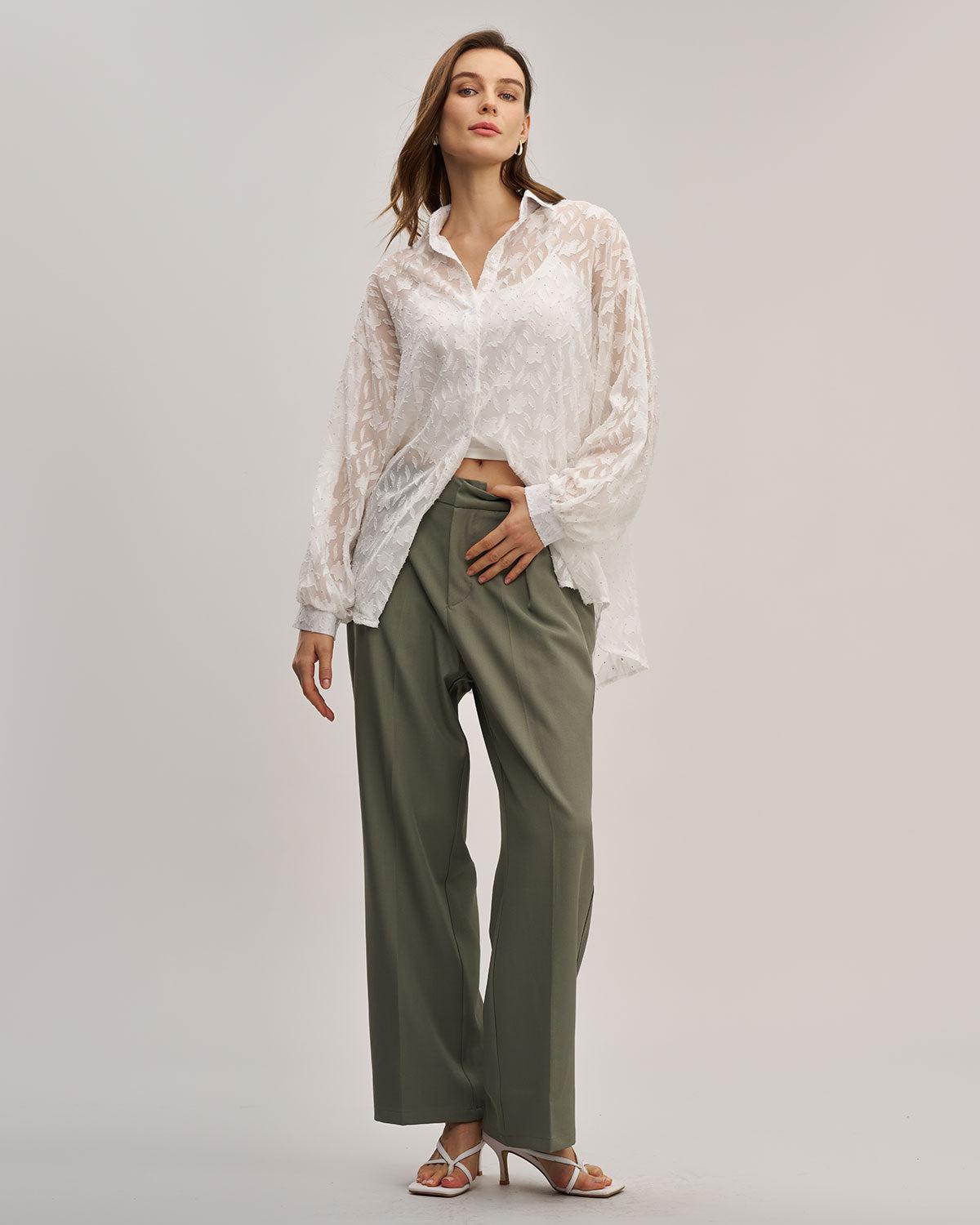 White Jacquard See Through Shirt Product Image