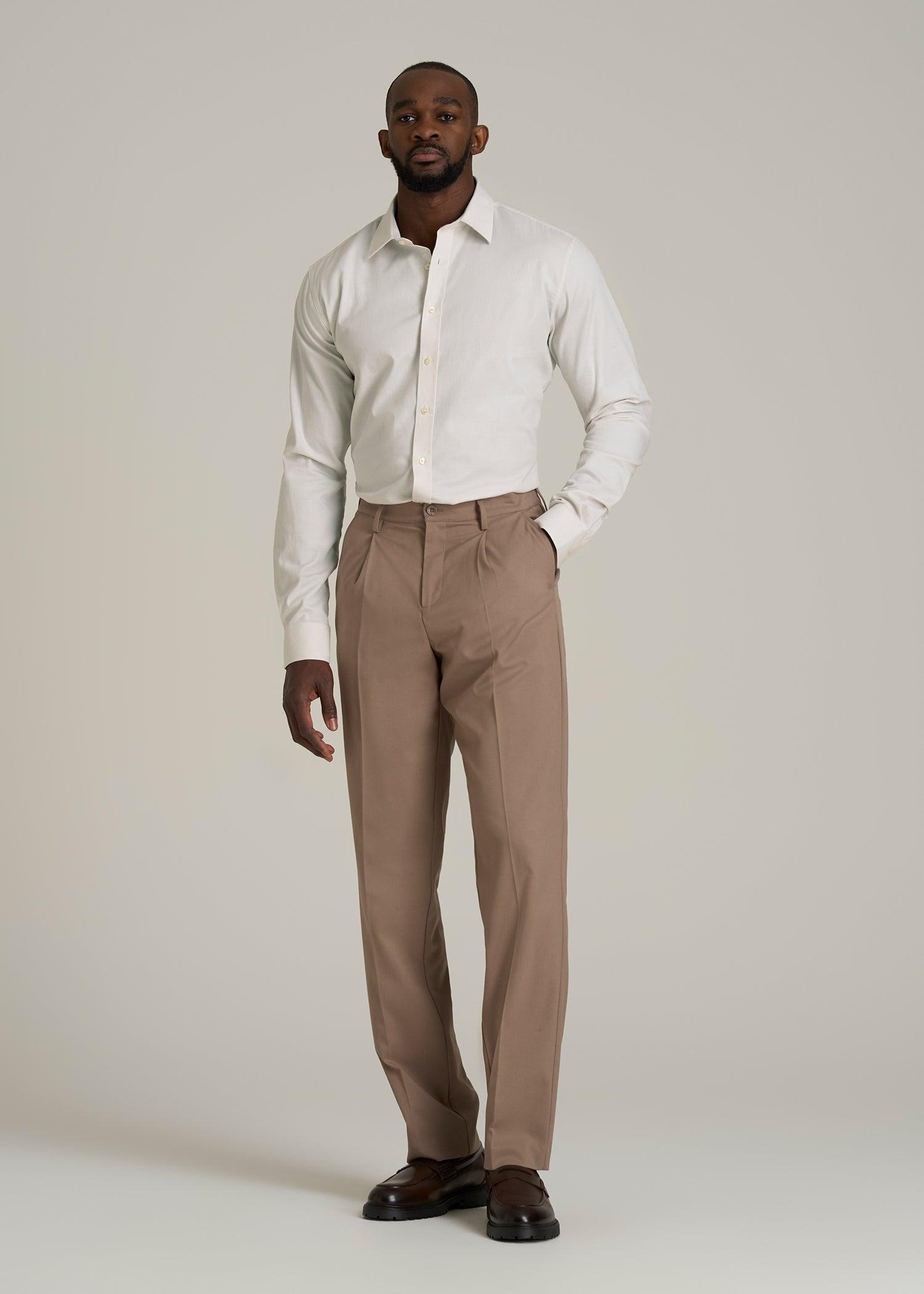 Oskar Button-Up Dress Shirt for Tall Men in Beige Mini Gingham Male Product Image