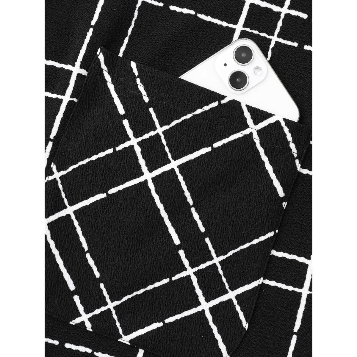 Plus Size Plaid Open Front Patchwork Jacket Women Black Contrast Loose Patch pocket Everyday Jackets BloomChic 22-24/3X Product Image