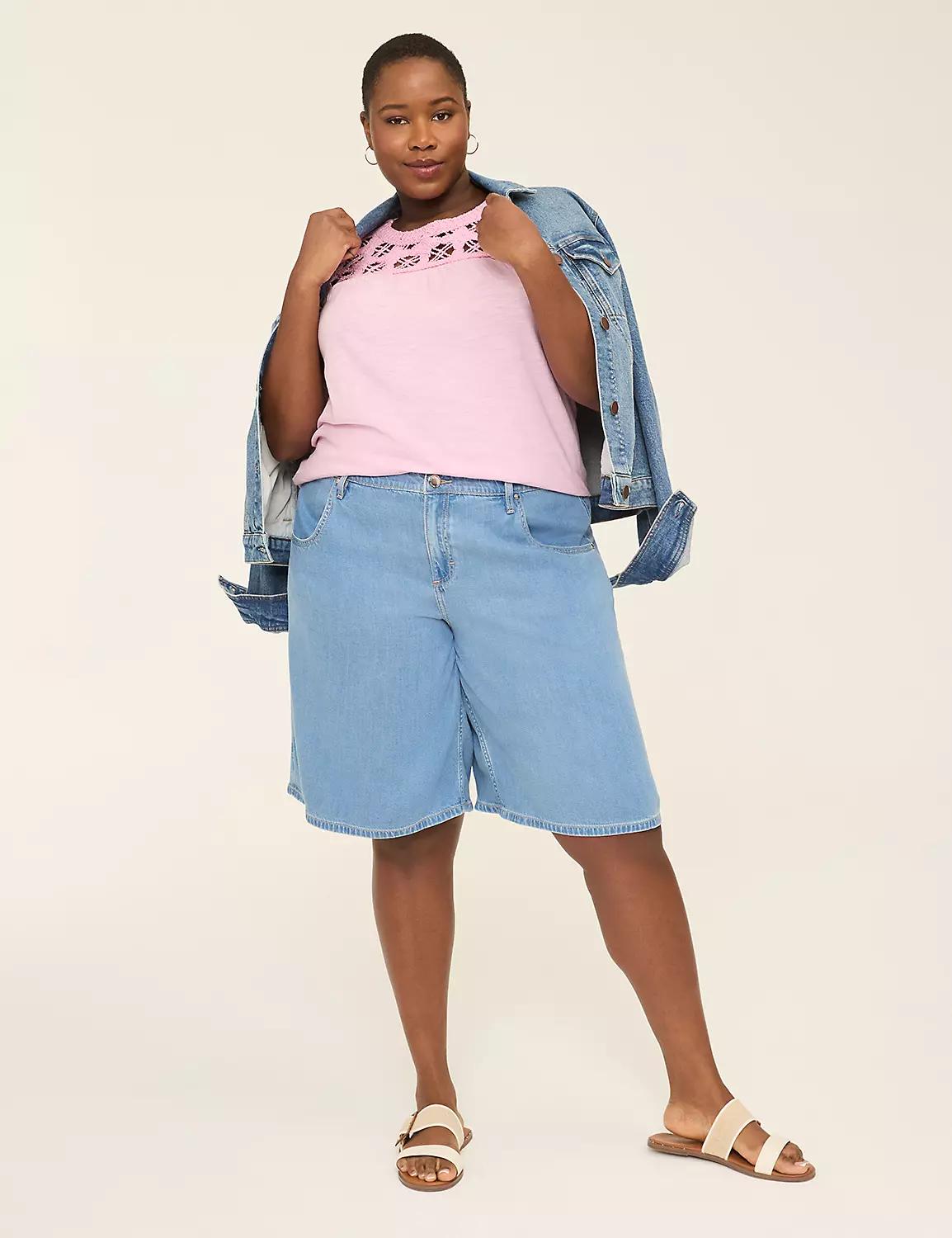 Sleeveless Crochet-Yoke Top Product Image