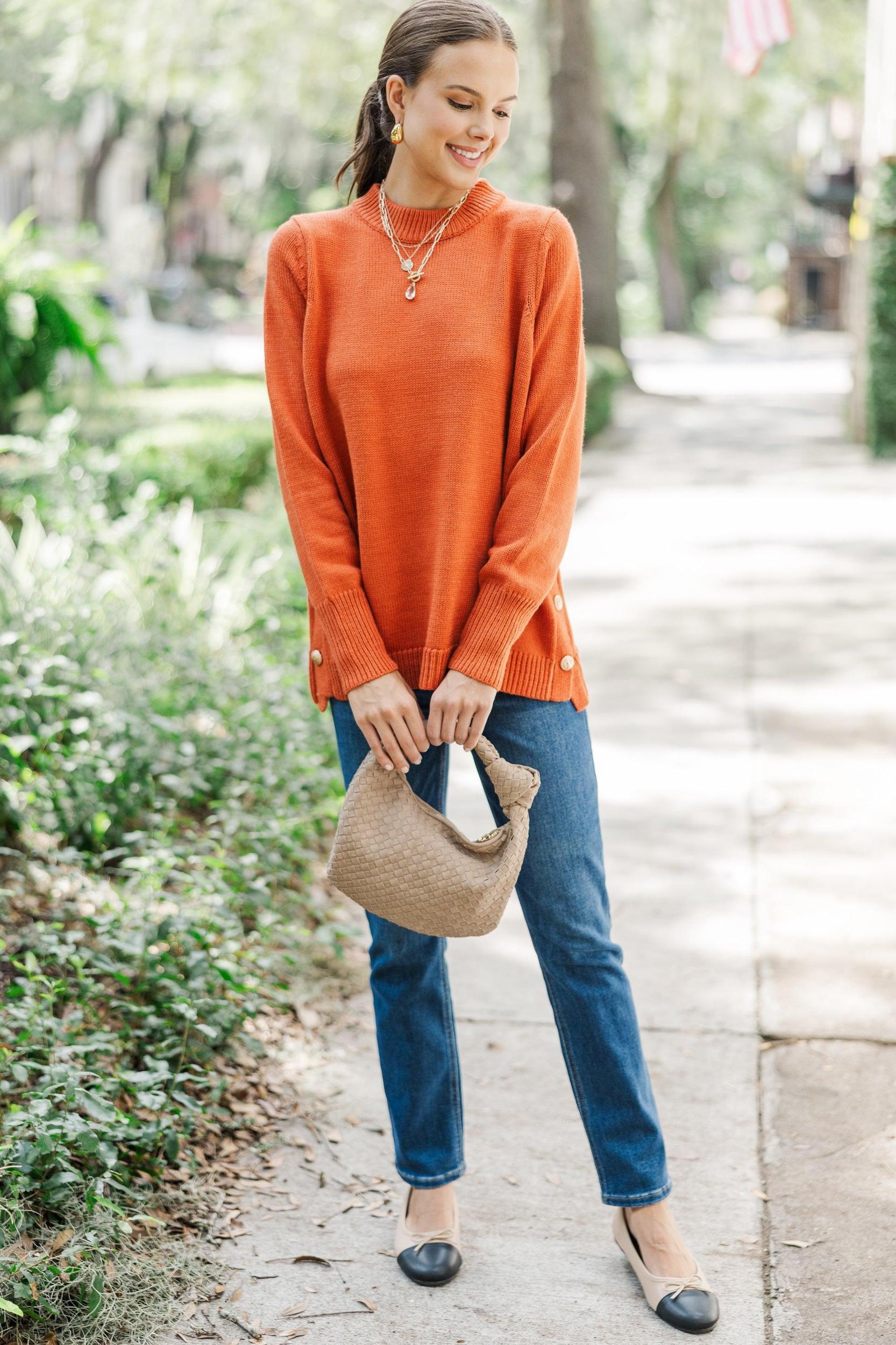 The Slouchy Rust Orange Side Button Sweater Female Product Image