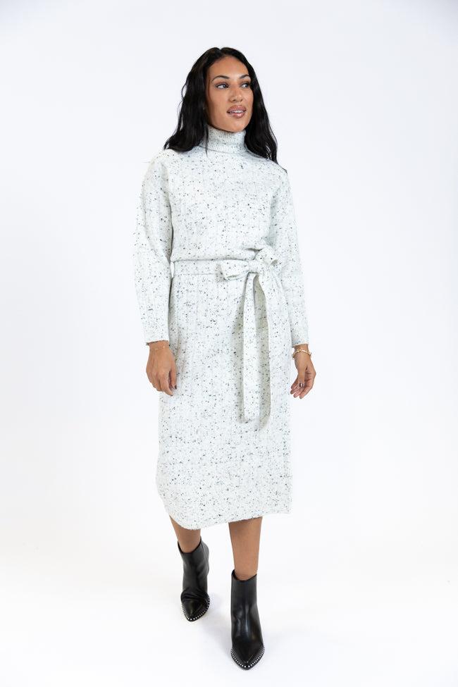 Belong To Me Grey Slub Knit Belted Midi Dress FINAL SALE Product Image